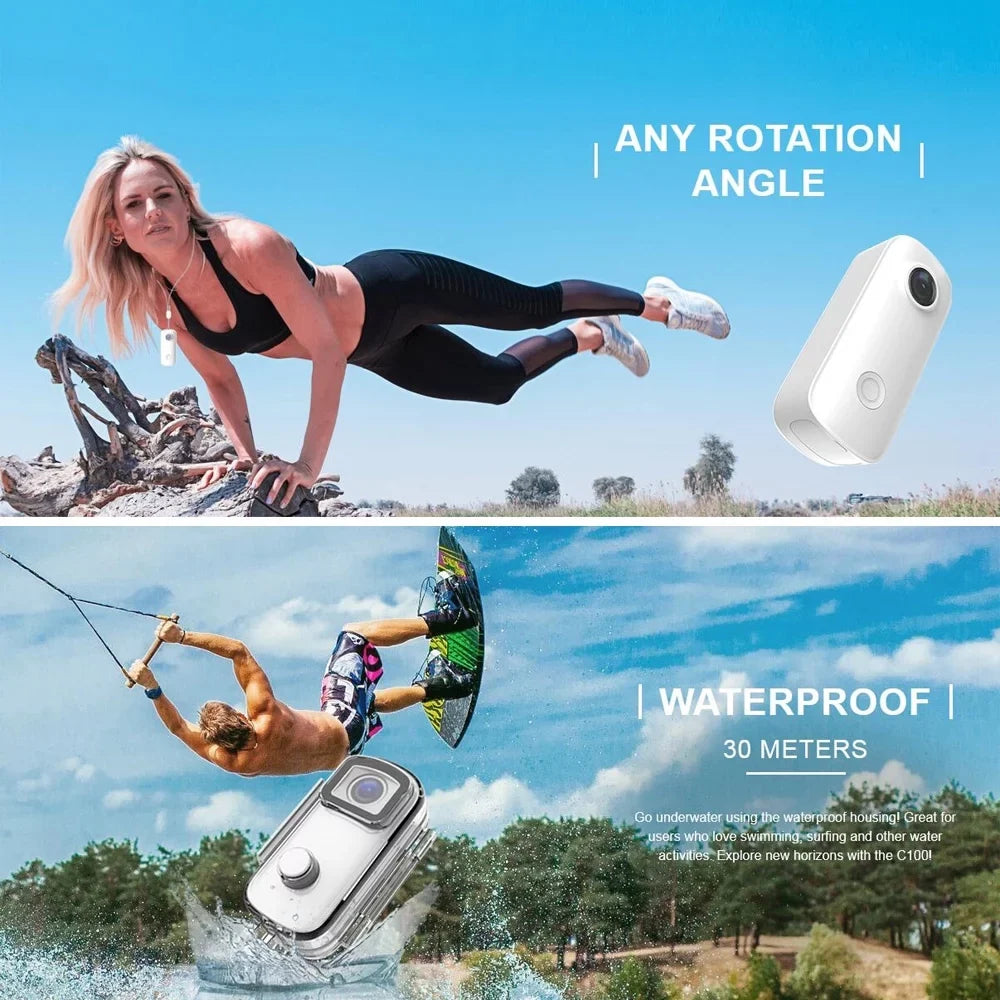 SizeJCAM C100 Action Camera 1080P/30fps Digital Video Camera 30M Waterproof Magnetic Body Built-in Battery WiFi Connection APP Sizeharing with Waterproof Case Back Clip Lanyard