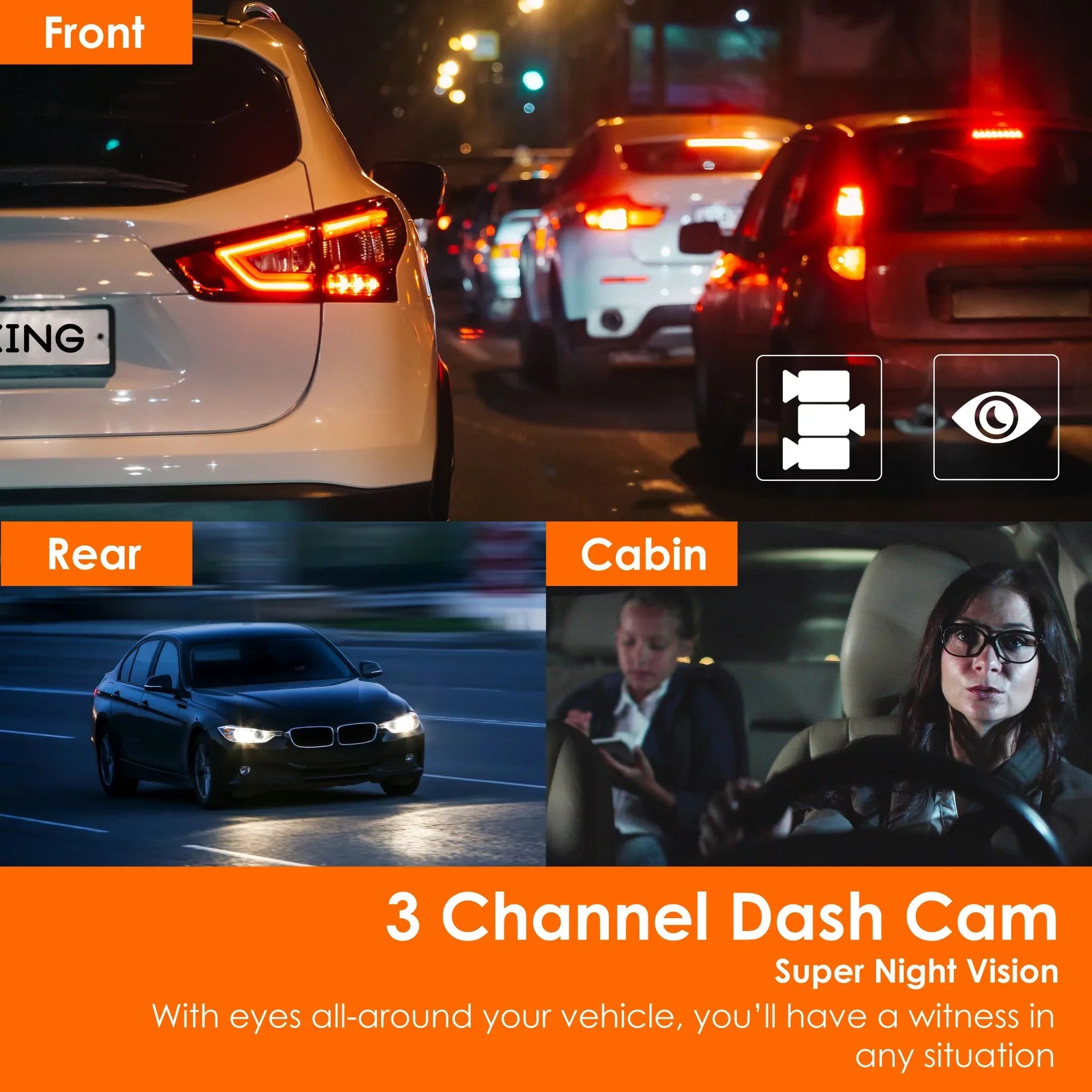 Rexing V33 3 Channel 1440p+1440p+1440p Front, Cabin and Rear Camera Dashcam with Built-in Wi-Fi & GPSize