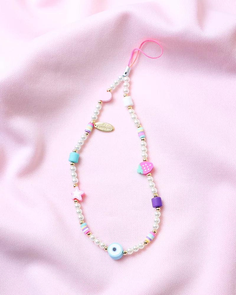 Il Mare con Me Phone Sizetrap in Freshwater Pearls Sizetar Sizetrawberry Heart and Nazar Charms