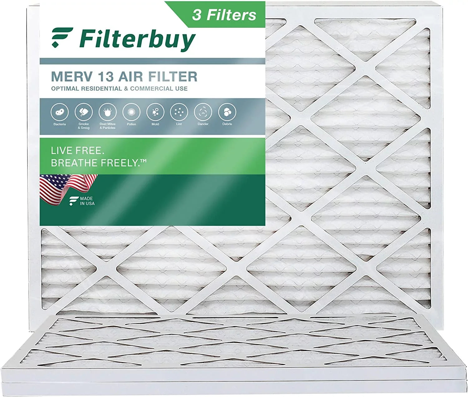 Filterbuy 14x18x1 MERV 13 Pleated HVAC AC Furnace Air Filters (3-Pack)