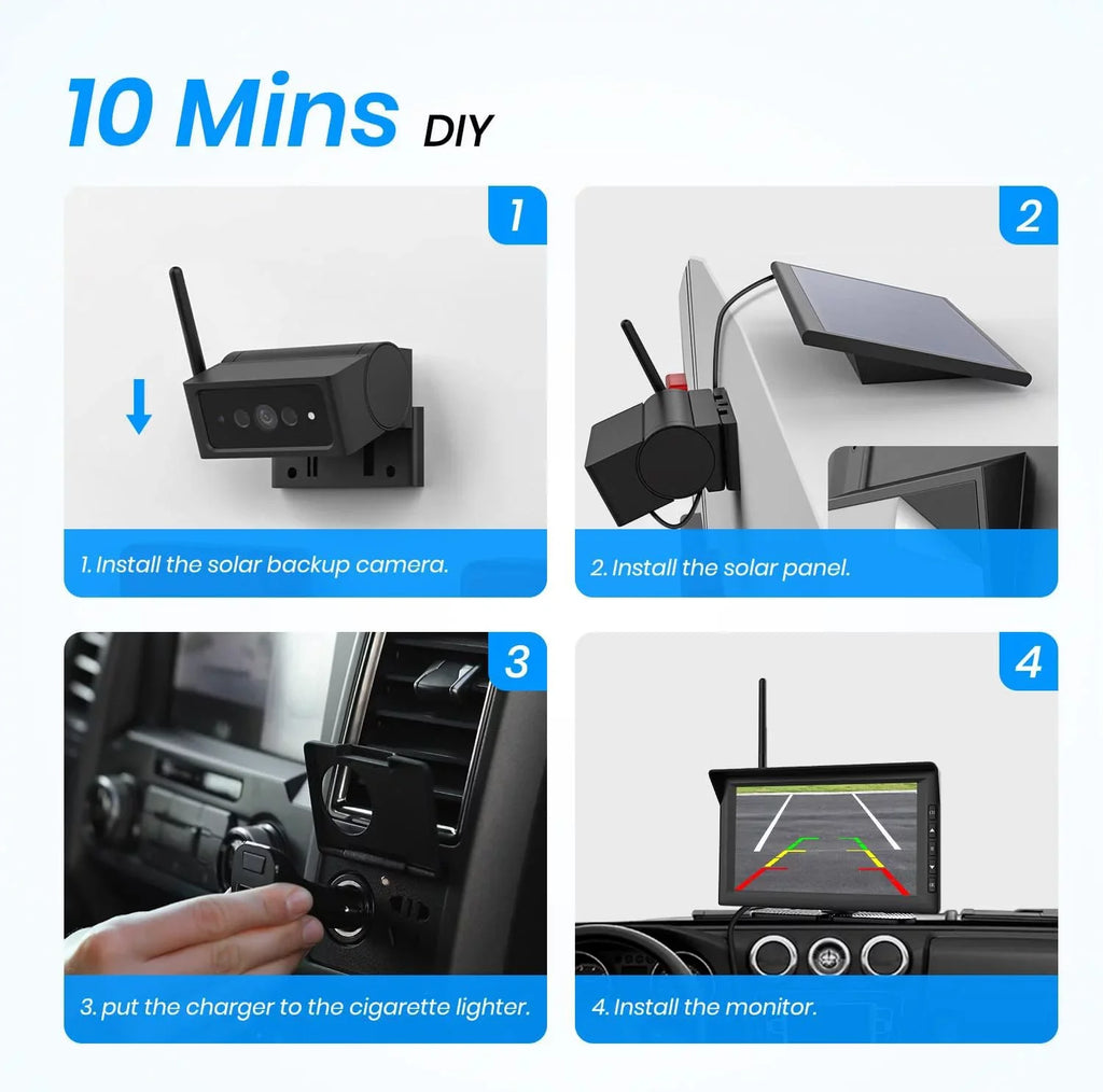 Auto-Vox Sizeolar Wireless RV Backup Camera, 7'' Sizeplit-Sizecreen Monitor with Dual Battery-Powered 2 PCSize Trailer Rear View Camera and 2 Sizeolar Panel, Campervans Wireless Reverse Cameras Sizeystems