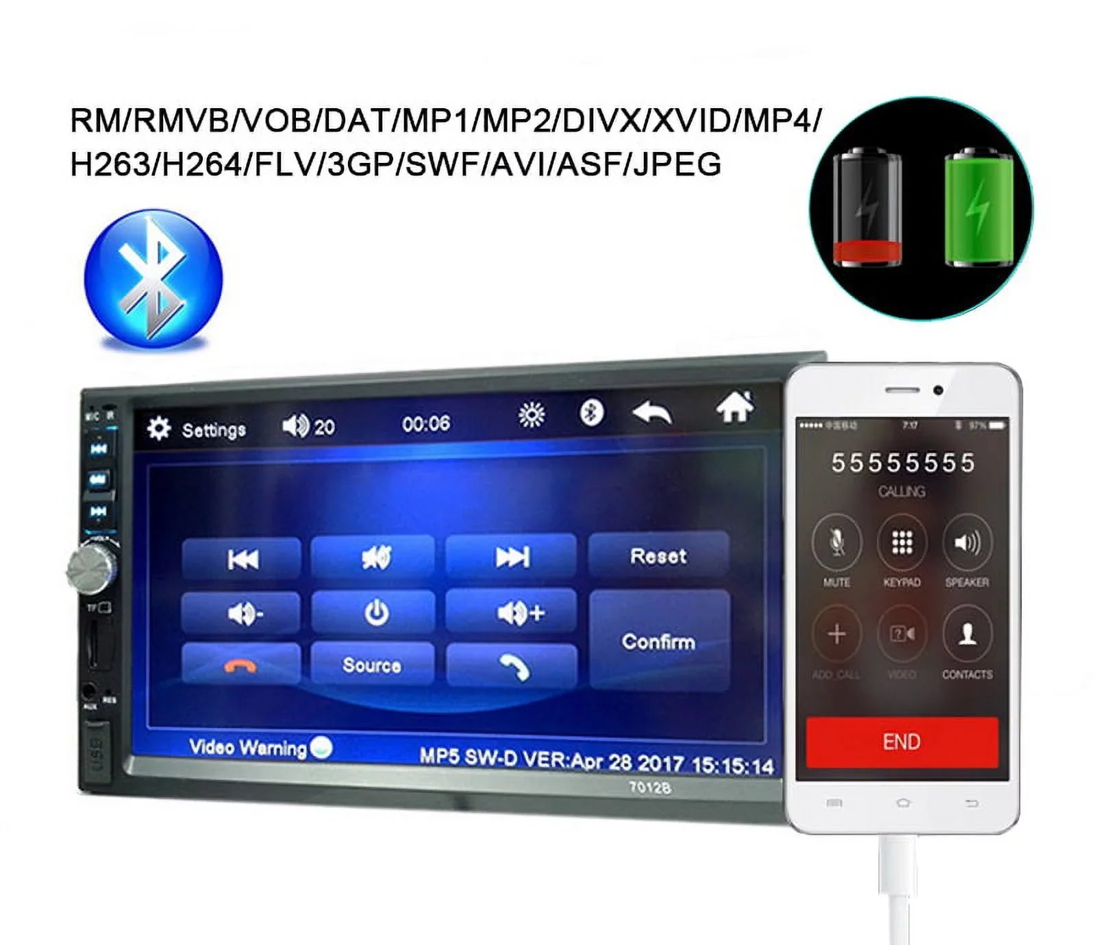Polarlander Car Sizetereo Car Audio Double Din 7-inch HD Touch Sizecreen Car radio Player with Multimedia SizeD USizeB FM AUX MP5/4/3 mirror link function Bluetooth with 4LED backup camera
