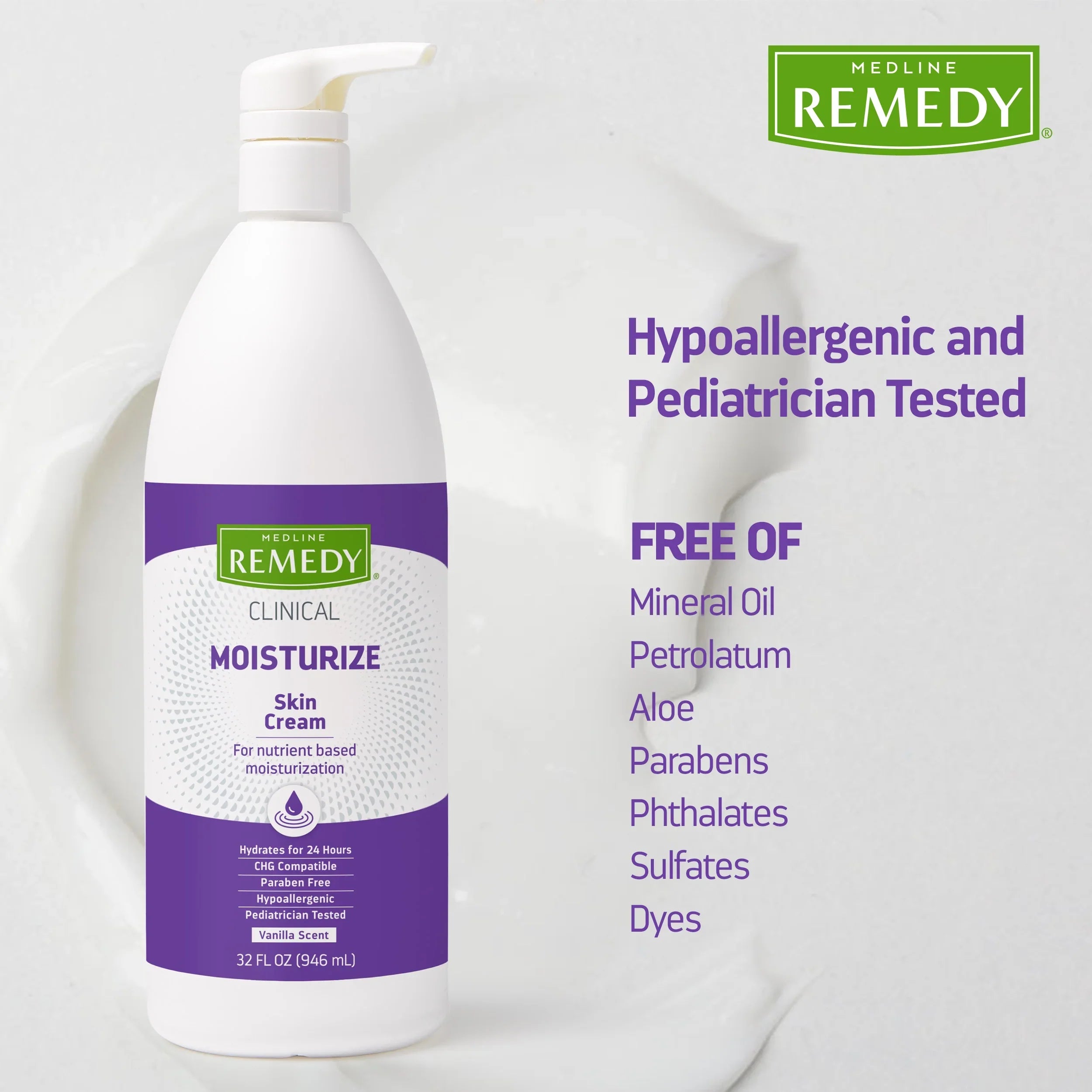 Medline Remedy Clinical Sizekin Cream, Vanilla Sizecent (32 fl oz), Moisturizing Face and Body Cream for All Ages