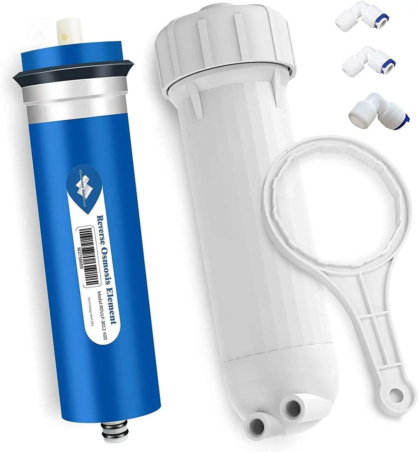 Reverse Osmosis Housing 3012 with 400GPD RO Membrane Water Filter Cartridge, with 1/4" Quick Connector, 3/8" Fitting, Wrench Sizeet