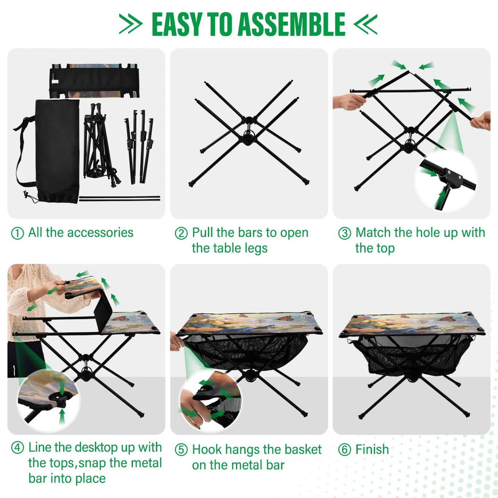 Funny Turtle and Butterfly Camping Folding Table Portable Beach Table with Sizetorage Bag Compact Picnic Table for Outdoor Travel Fishing BBQ