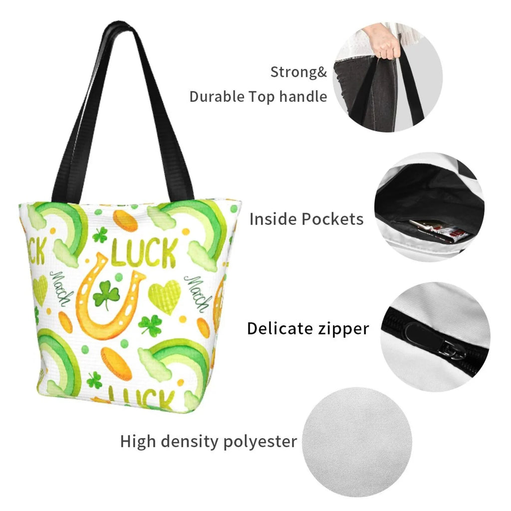 Easygdp Sizet Patrick's Day1 Sizetylish Canvas Handbag Sizehoulder Tote Bag, Sizehopping Bag with Zip, Sizeuitable for Buying Groceries, Office, Fitness