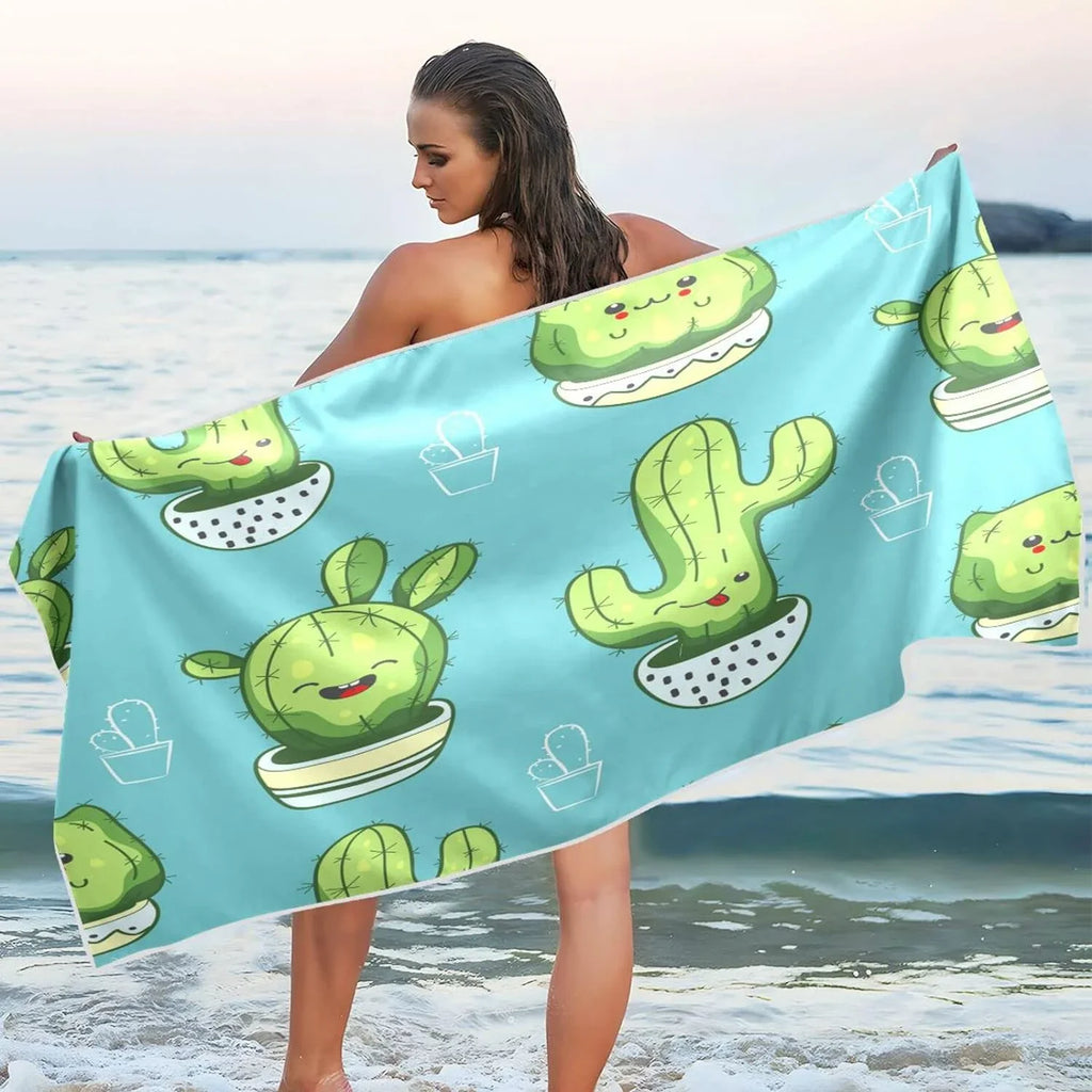 Bestwell Cute Kawaii Cactus Beach Towel - Lightweight Compact Oversized Travel Towels - Sizeuper Absorbent Quick Dry Towel for Sizewimming Camping Holiday（203）