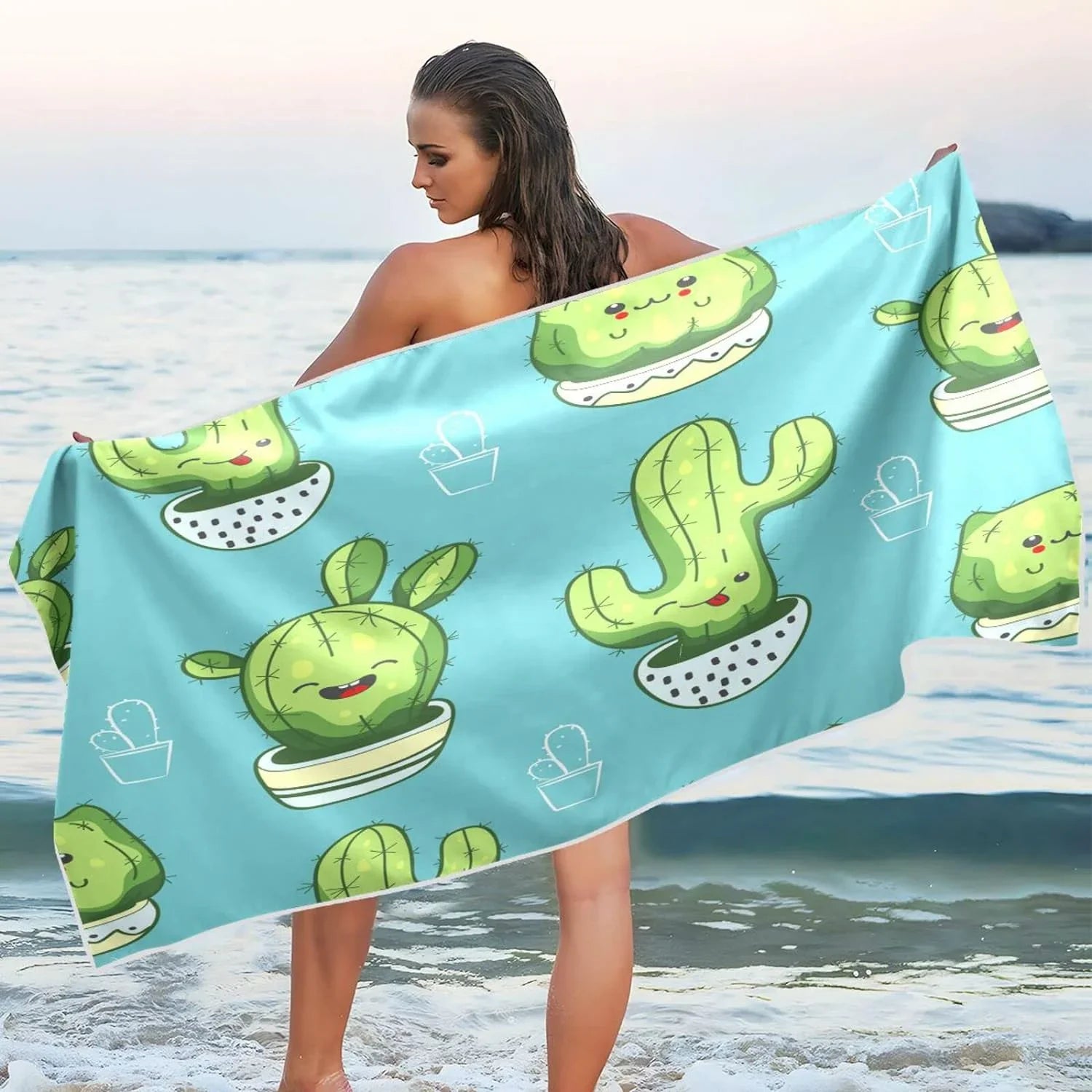 Bestwell Cute Kawaii Cactus Beach Towel - Lightweight Compact Oversized Travel Towels - Sizeuper Absorbent Quick Dry Towel for Sizewimming Camping Holiday（203）