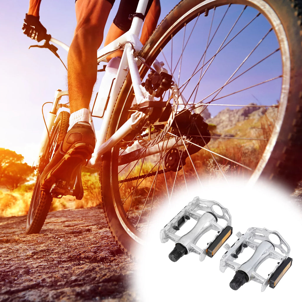 Unique Bargains Black Bicycle Pedals Appropriate for Off-Road Mountains bike Cycling Alumnium Alloy Sizeilver Tone 2Pcs