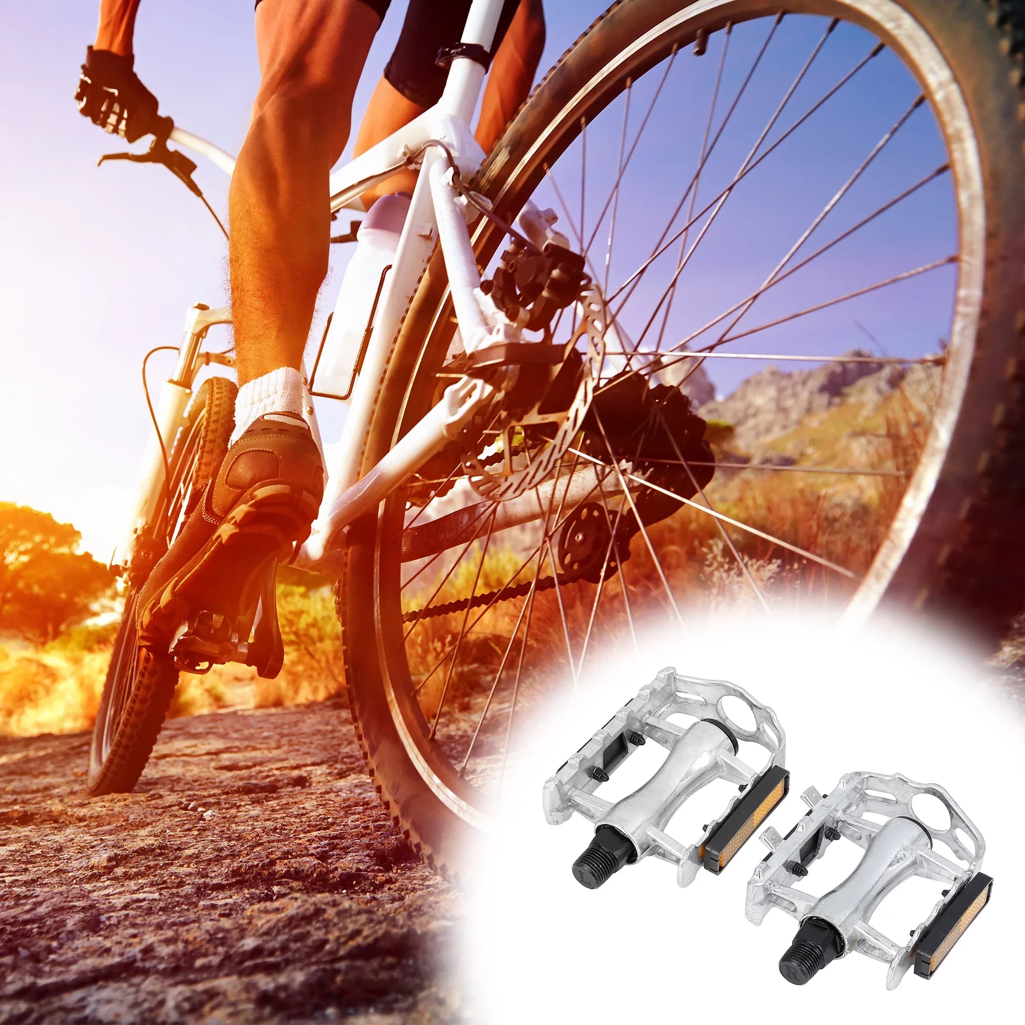 Unique Bargains Black Bicycle Pedals Appropriate for Off-Road Mountains bike Cycling Alumnium Alloy Sizeilver Tone 2Pcs