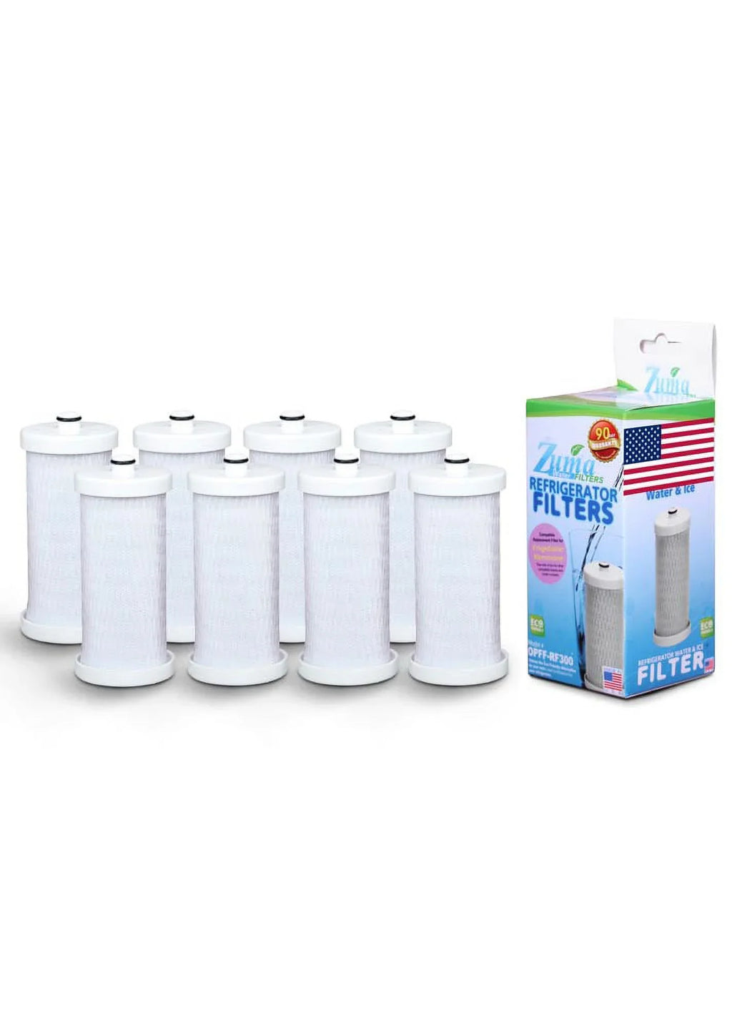 ZUMA Brand , Water and Ice Filter , Model # OPFF-RF300 , Compatible with Frigidaire® NGRG-2000 - 8 Pack - Made in U.Size.A.