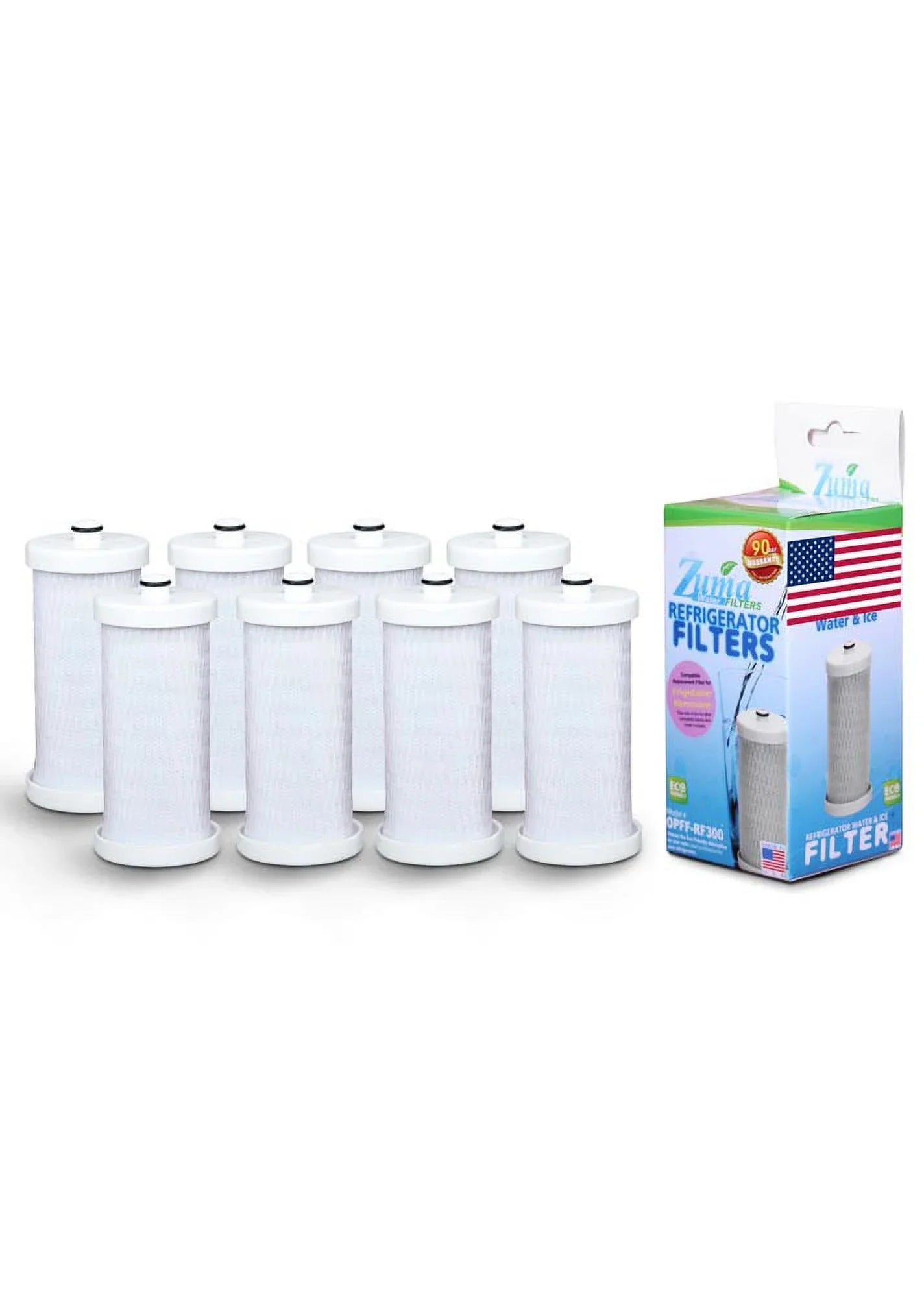 ZUMA Brand , Water and Ice Filter , Model # OPFF-RF300 , Compatible with Frigidaire® NGRG-2000 - 8 Pack - Made in U.Size.A.