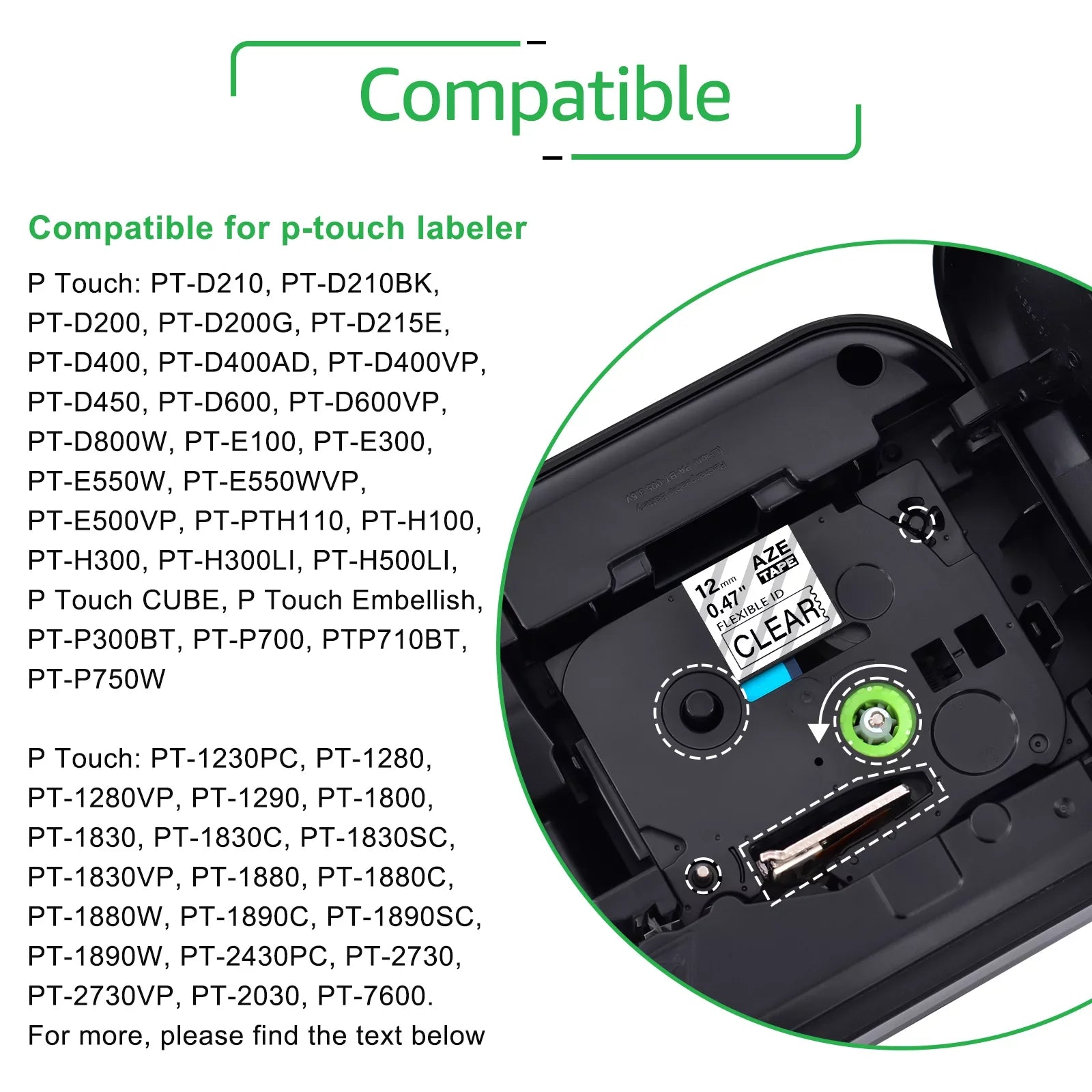 GREENCYCLE 4PK Compatible for Brother P-touch 12mm x 8m Black on Clear TZ TZe TZe-FX131 TZ-FX131 TZe-131 TZ-131 Flexible ID Cable Wire Label Tape