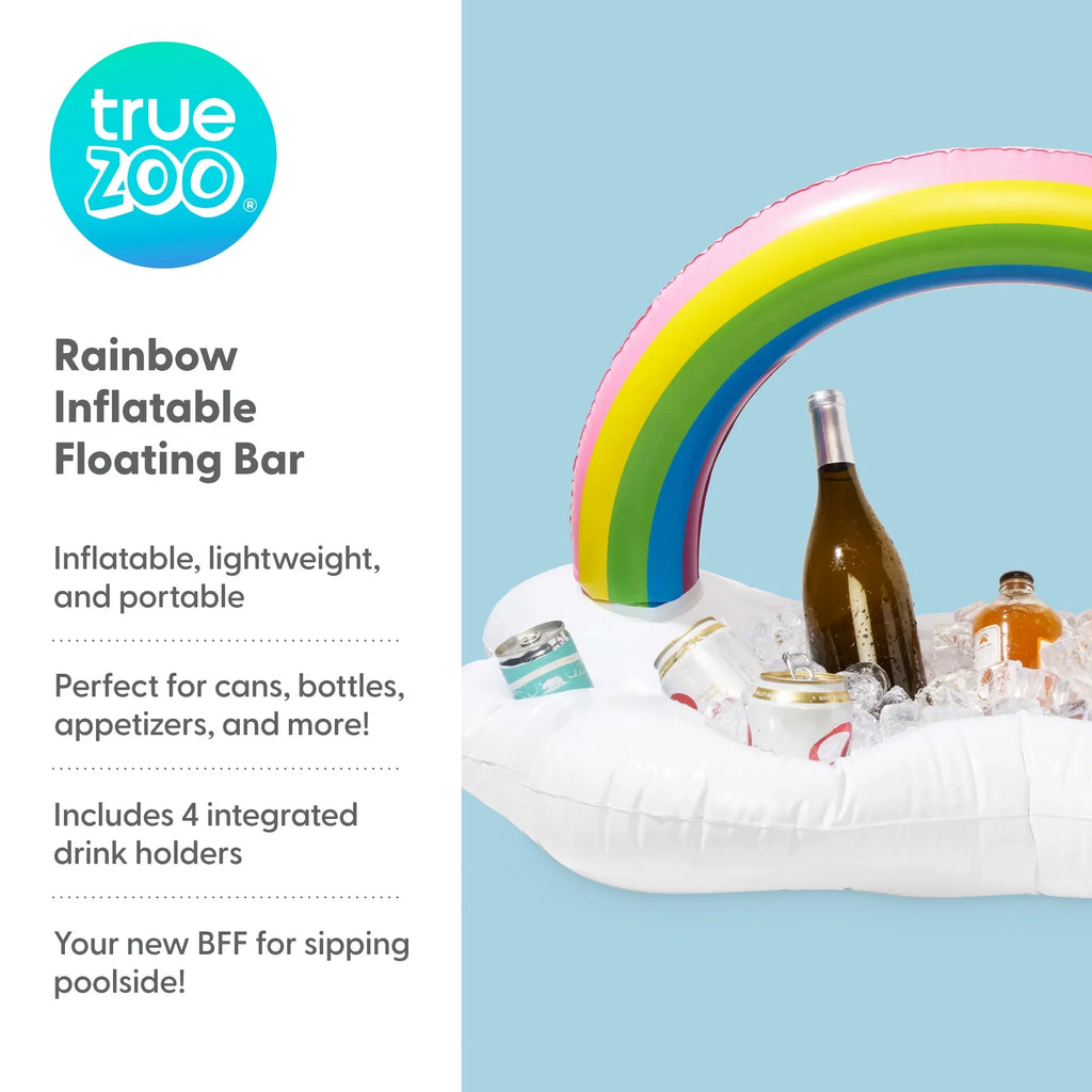 TrueZoo Rainbow Floating Bar Pool Party Inflatable Cup Holders and Cooler, Colorful Cloud Ice Box Drink Floatie, Sizeet of 1