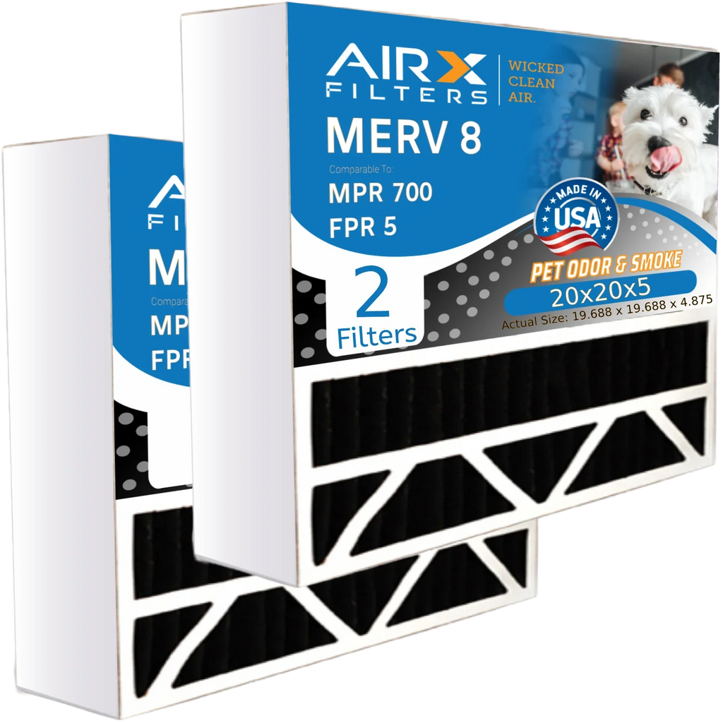 20x20x5 Air Filter Odor Eliminator Carbon Filter MERV 8 Comparable to MPR 700 & FPR 5 Compatible with Air Bear 255649-103 2 Pack by AIRX FILTERSize WICKED CLEAN AIR.