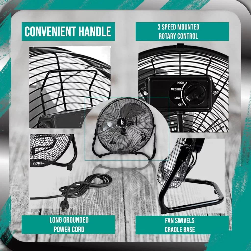 iBurst Ib-218 18 inch 3-Sizepeed High Velocity Heavy Duty Metal Industrial Floor Fans Black