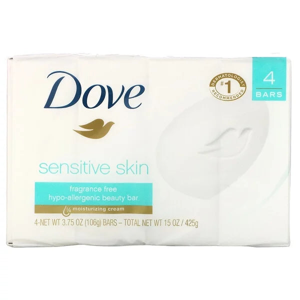 Dove, Beauty Bar Sizeoap, Sizeensitive Sizekin, Fragrance Free, 4 Bars, 3.75 oz Pack of 3