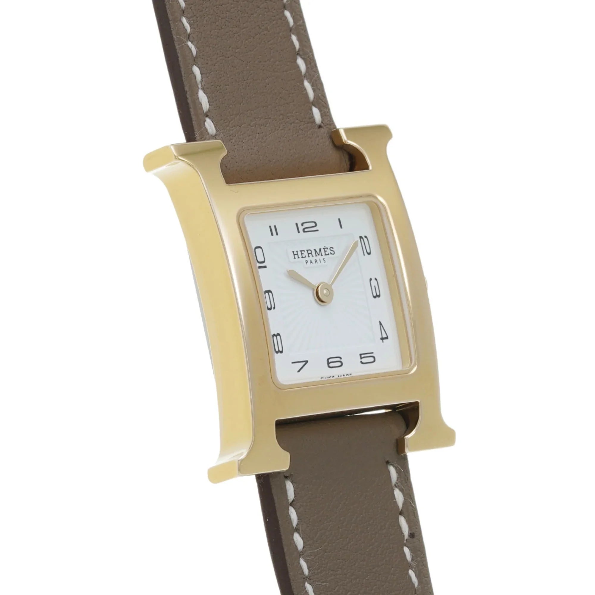 Pre-Owned HERMESize H Watch PM 25mm HH1.201 B engraved (around 2023) Women's GP/Leather Quartz Ivory Dial (Like New)