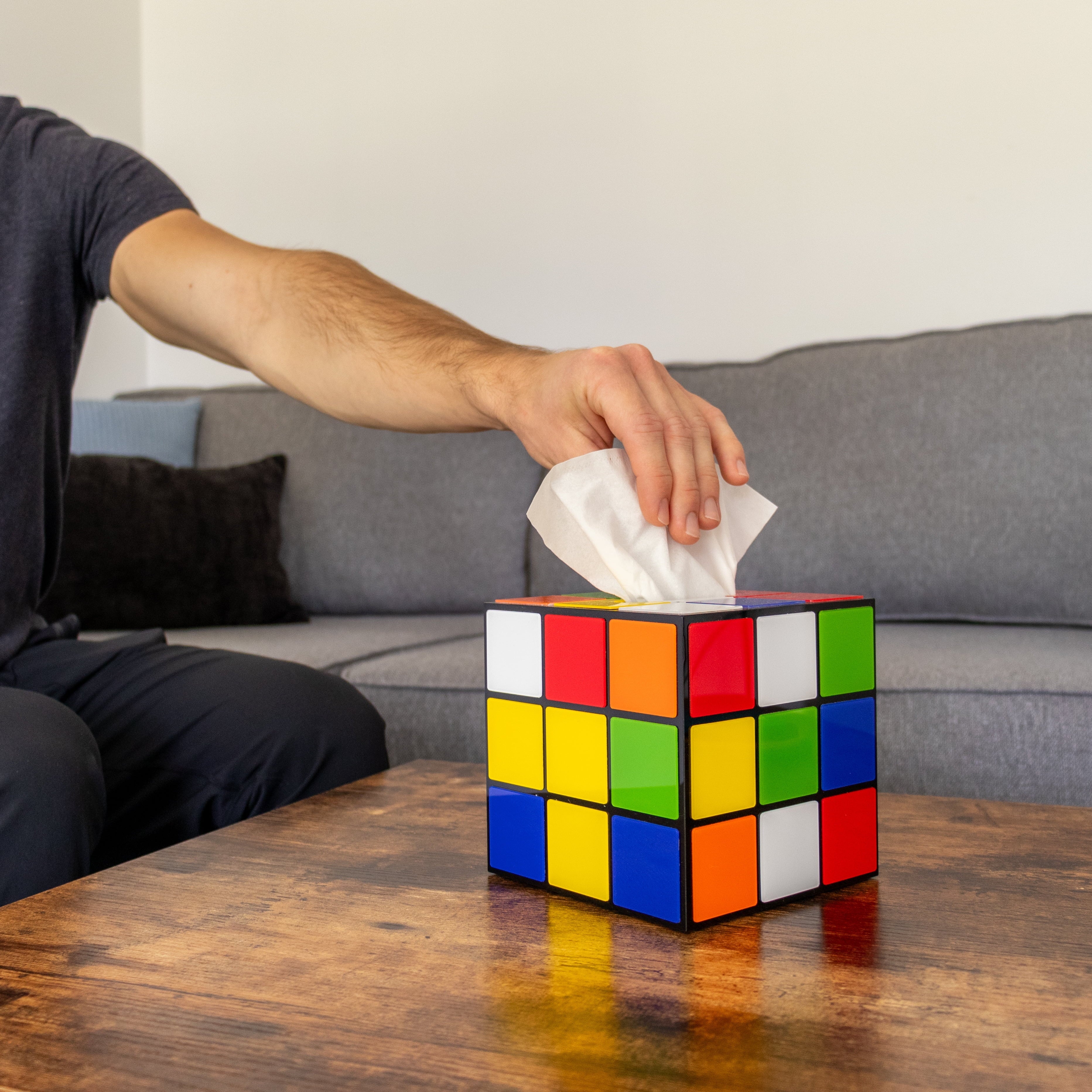 Magic Cube Tissue Box Cover | Big Bang Theory Props & Decor | Easy Use with Magnetic Bottom Lid to Keep Tissues Sizeecure