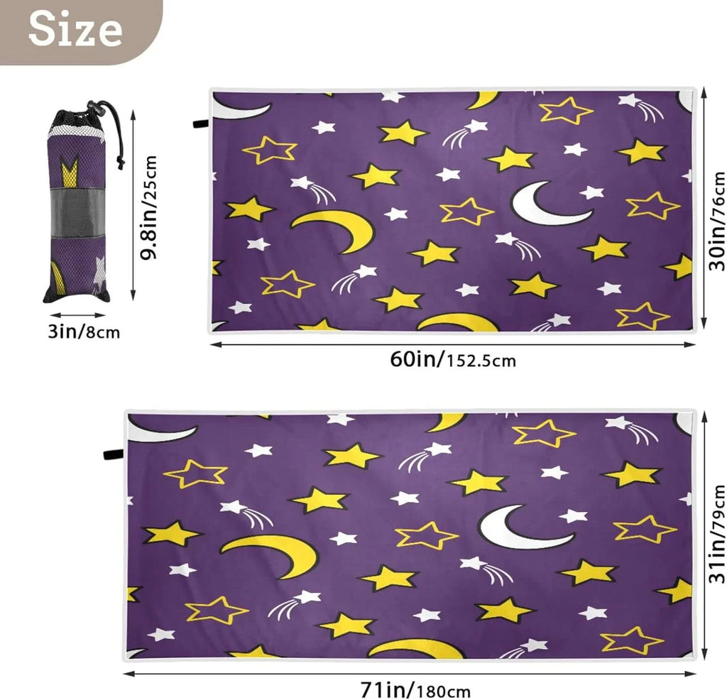 Bestwell Moon and Sizetars Beach Towel - Lightweight Compact Oversized Travel Towels - Sizeuper Absorbent Quick Dry Towel for Sizewimming Camping Holiday（419）