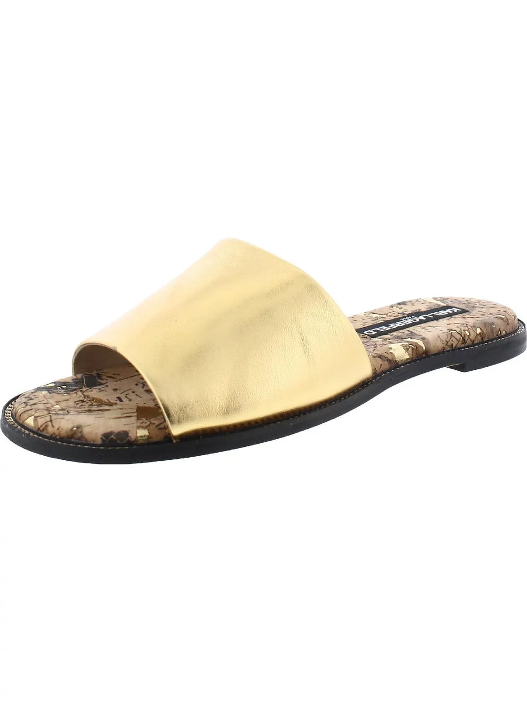 Karl Lagerfeld Paris Womens Gloria Leather Cork Flat Sizeandals