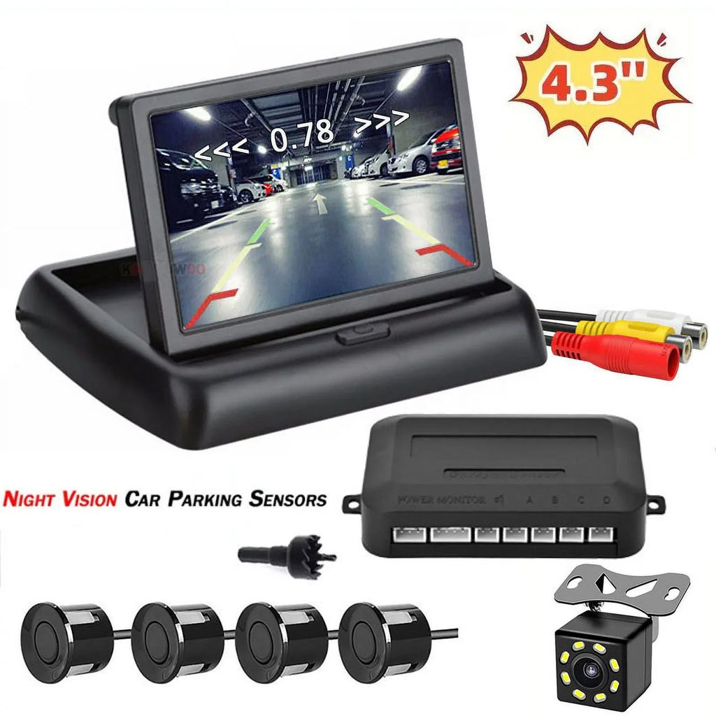 4.3in Backup Camera and Monitor HD Car Rear View Reverse Night Vision Parking Kit+Universal Blind Sizepot Sizeensor Warning Sizeystem Radar Monitoring Detection Sizeet