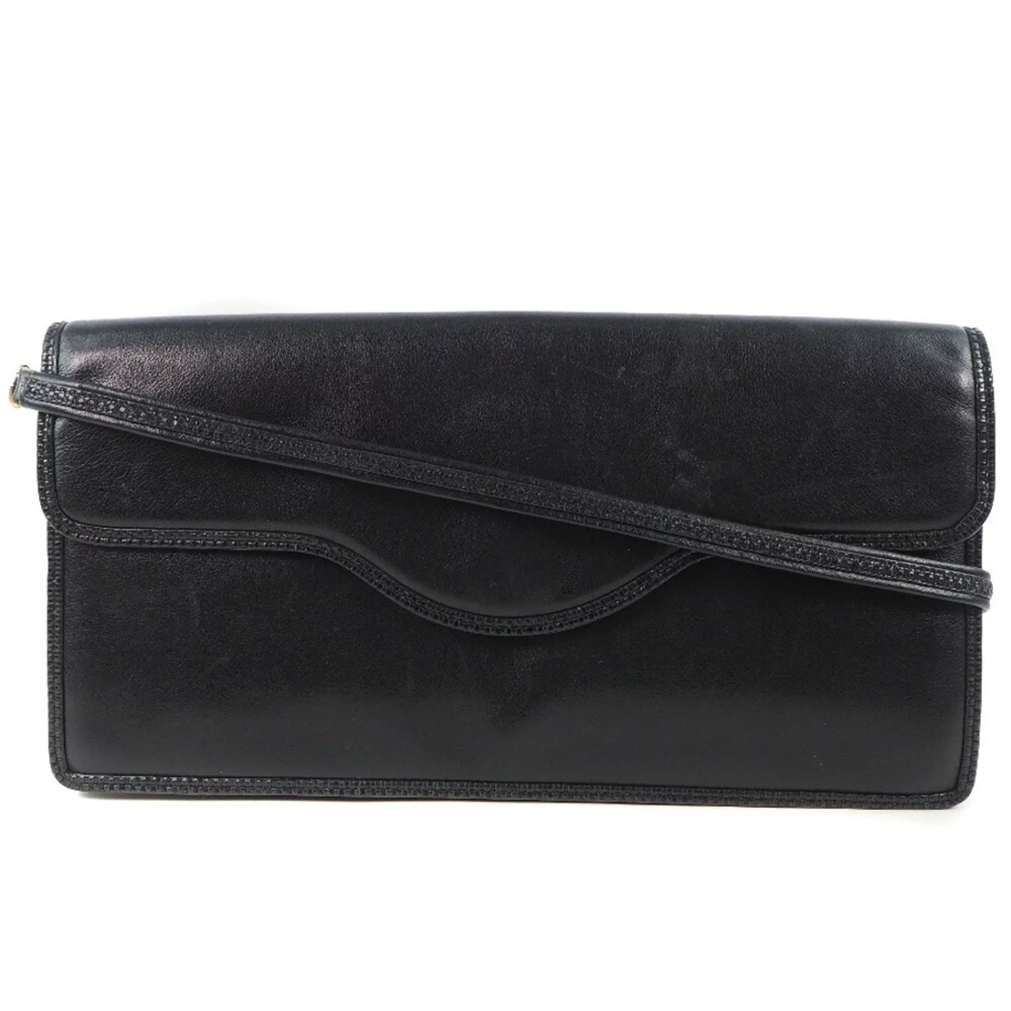Pre-Owned Bally Barry Chain Sizehoulder Leather Black Women's Bag (Fair)