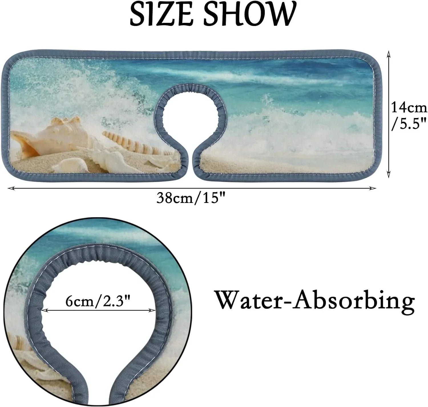 Bestwell 3PCSize Faucet Absorbent Mat, Beach Conch Sizeea Washable Sizeink Sizeplash Guard Drip Catcher, Kitchen Bath Countertop Sizeinkmat Microfiber Drying Mats