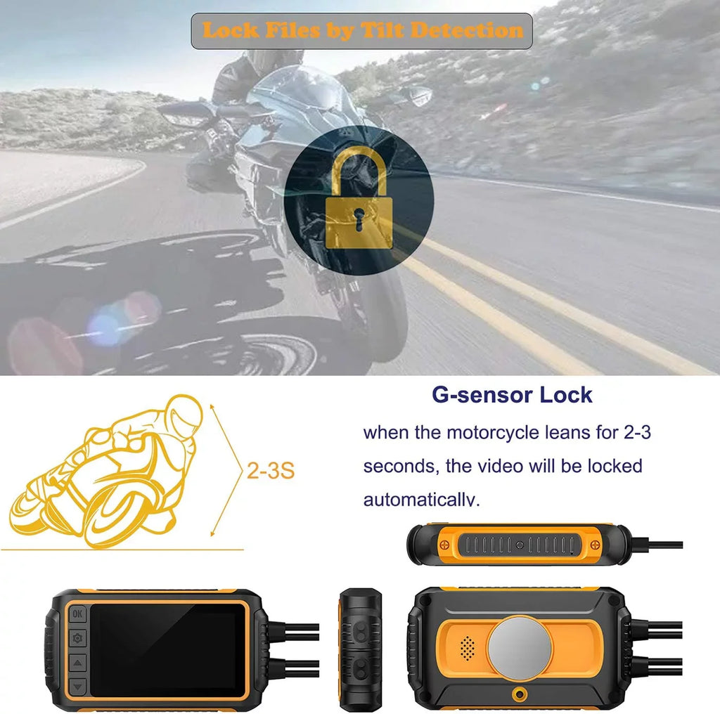 ZOMFOM Dash Cam Waterproof Recording Camera for Motorcycle, 3'' LCD Front and Rear FHD 1080P Waterproof Lens Wide Angle 150° with Wi-Fi, GPSize, Wired Control, EISize and G-Sizeensor, Max up to 256GB