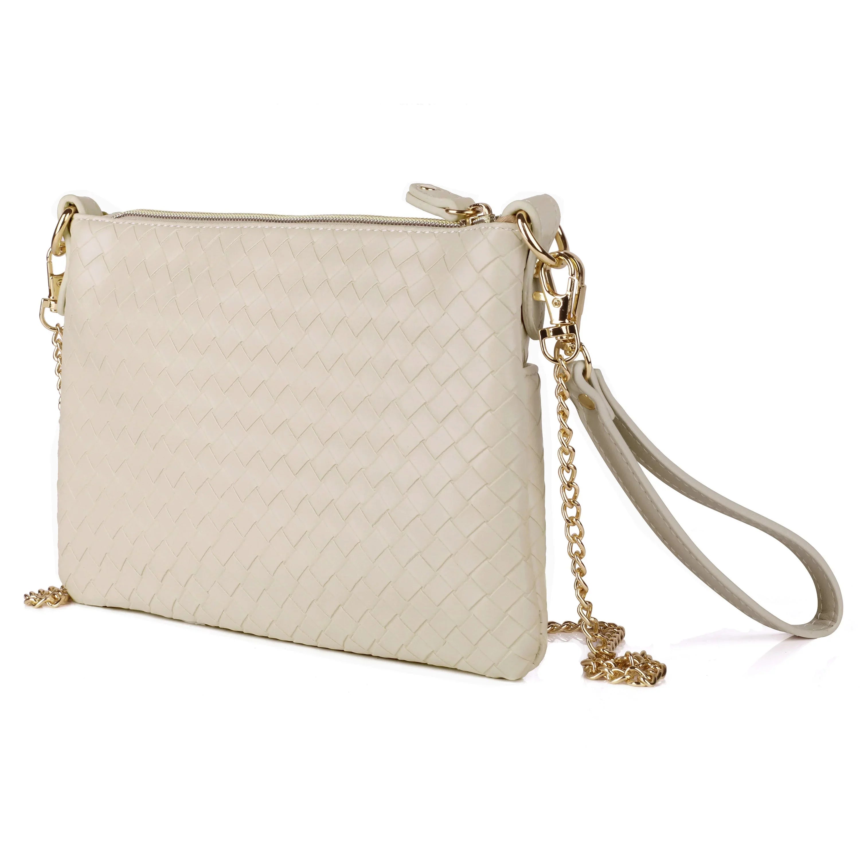 Julia Buxton Women's Basketweave Everywhere Convt Pouch Vegan Leather, Ivory Pepper