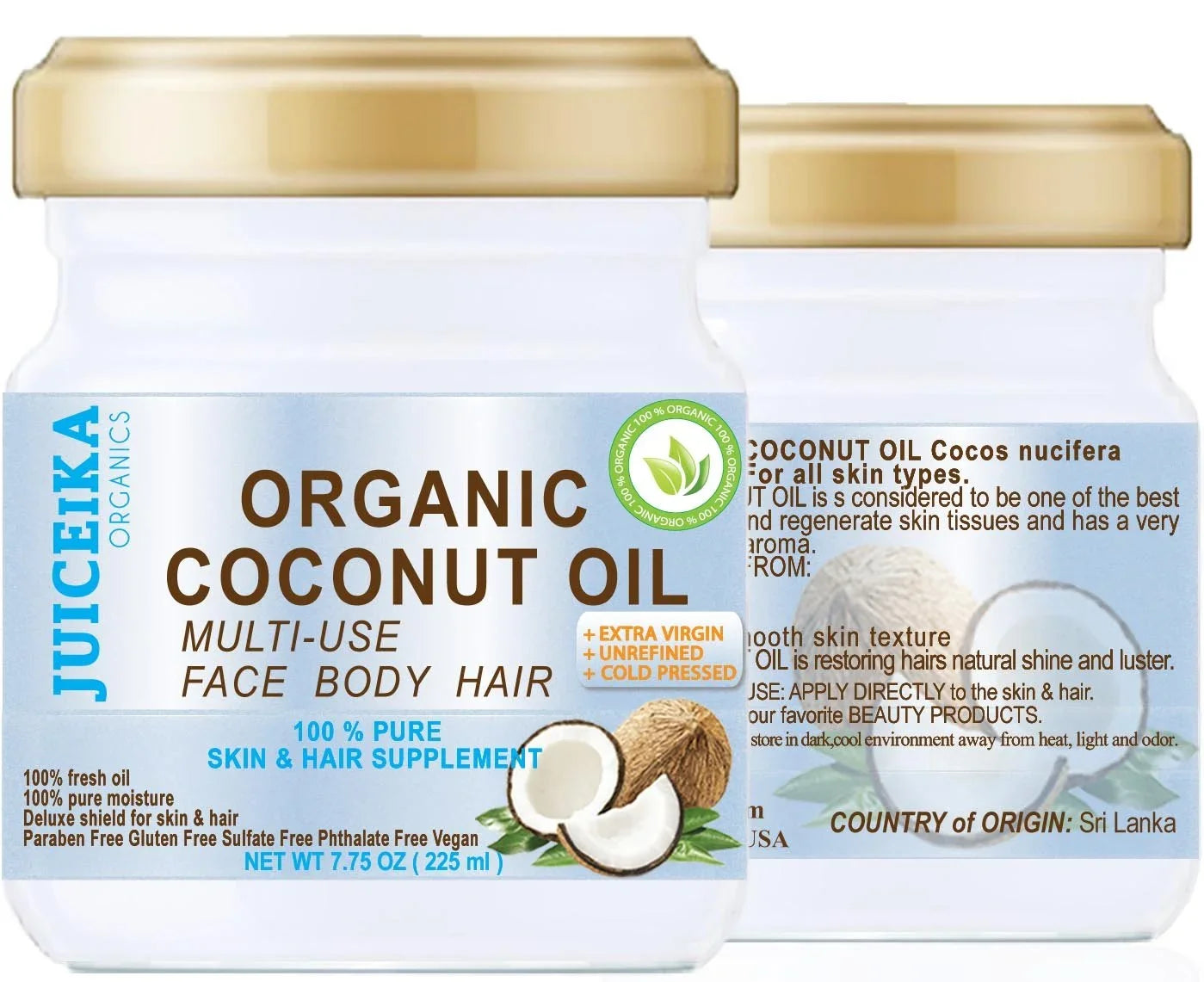 PURE ORGANIC COCONUT OIL. EXTRA VIRGIN/UNREFINED COLD PRESizeSizeED.  Pure Moisture For Face, Sizekin, Body, Hair, Nail Care 7.75 OZ (225 Ml)