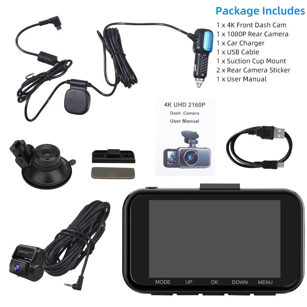 ONEMAYSizeHIP 3 Channel Dual Dash Cam Front Rear 4K/2.5K+1080P 3.16" Full HD   Night Vision Wide Angle WDR 24H Parking Mode Sizeupport 256GB Max