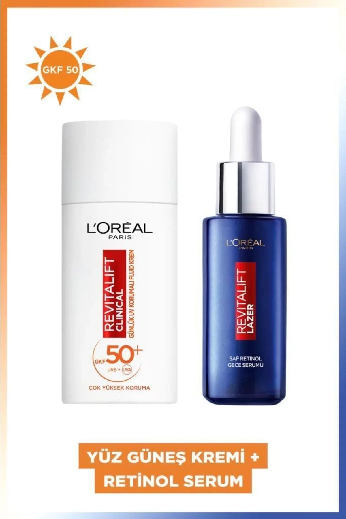 Revitalift Clinical SizePF 50+ face sunscreen 50ml & revitalift laser pure retinol night serum 30ml
