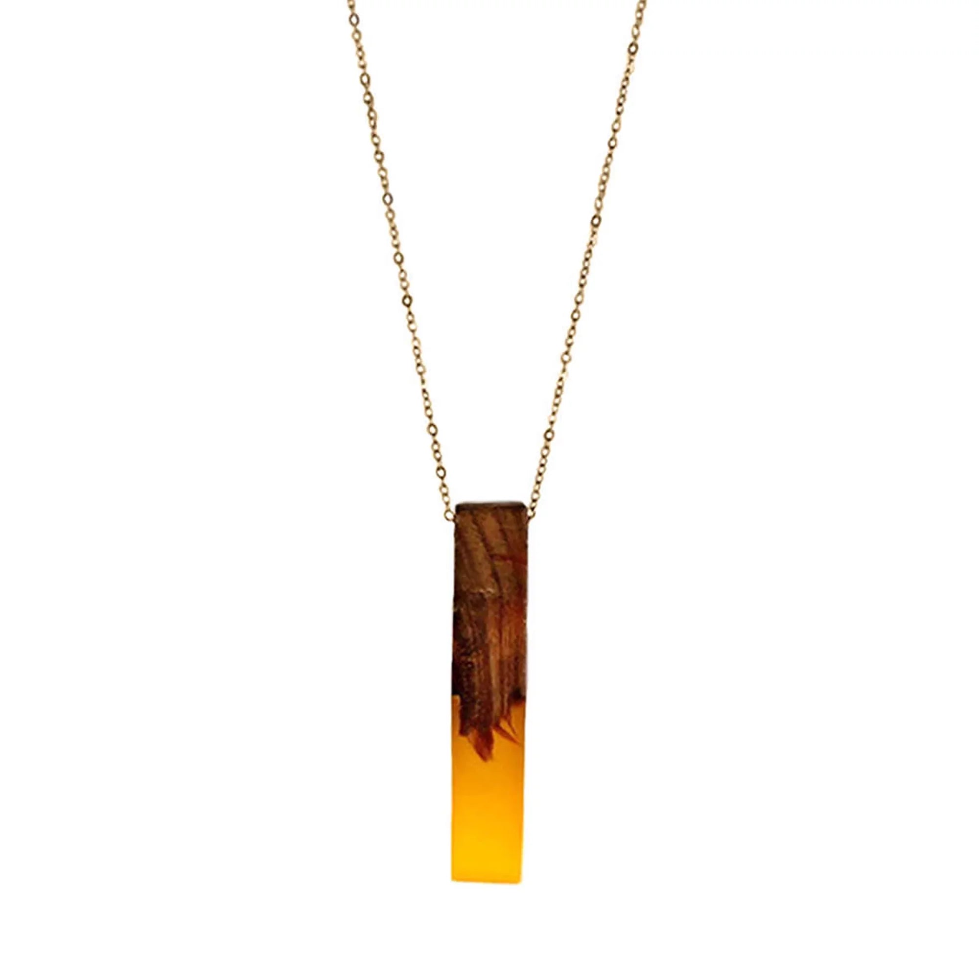 Blue Box Boutique Inc Yellow Resin Wooden Vertical Bar Pendant Necklace for Women | Wood Anniversary Gift