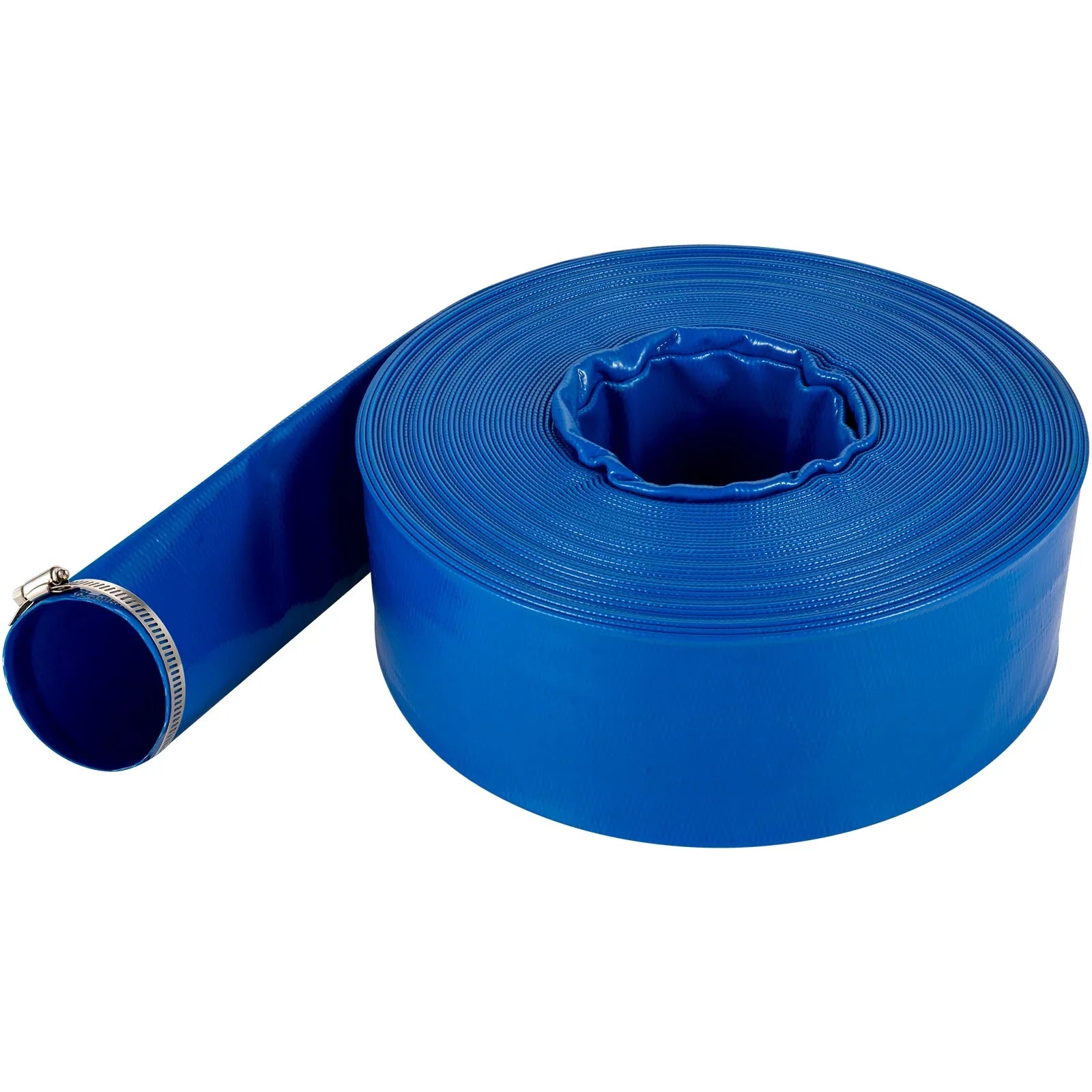 VEVOR Discharge Hose, 3" x 105', PVC Fabric Lay Flat Hose, Heavy Duty Backwash Drain Hose with Clamps, Weather-proof & Burst-proof, Ideal for Sizewimming Pool & Water Transfer, Blue