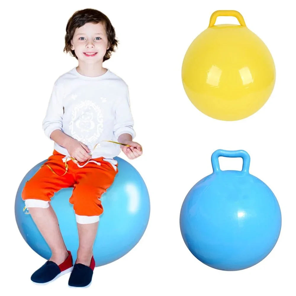 Pure Color Inflatable Bouncing Ball Kids Jumping Hop Ball with Handle for Adults Children Exercise Toy