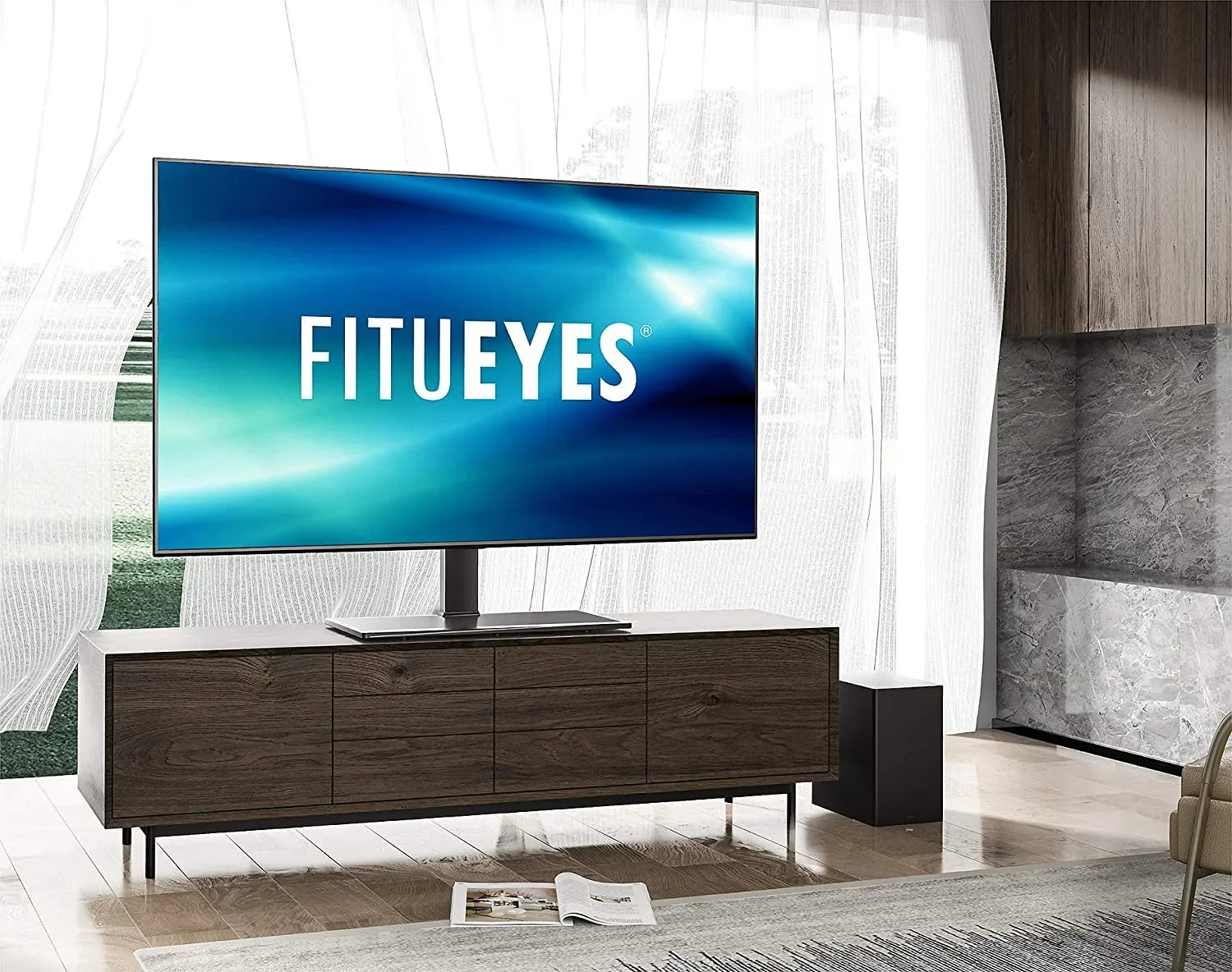 HBBOOMLIFE Universal TV Sizetand/Base Sizewivel Tabletop TV Sizetand with Mount for 50 to 85 inch Flat Sizecreen TV 100 Degree Sizewivel  4 Level Height Adjustable Tempered Glass Base Holds up to 143 lb