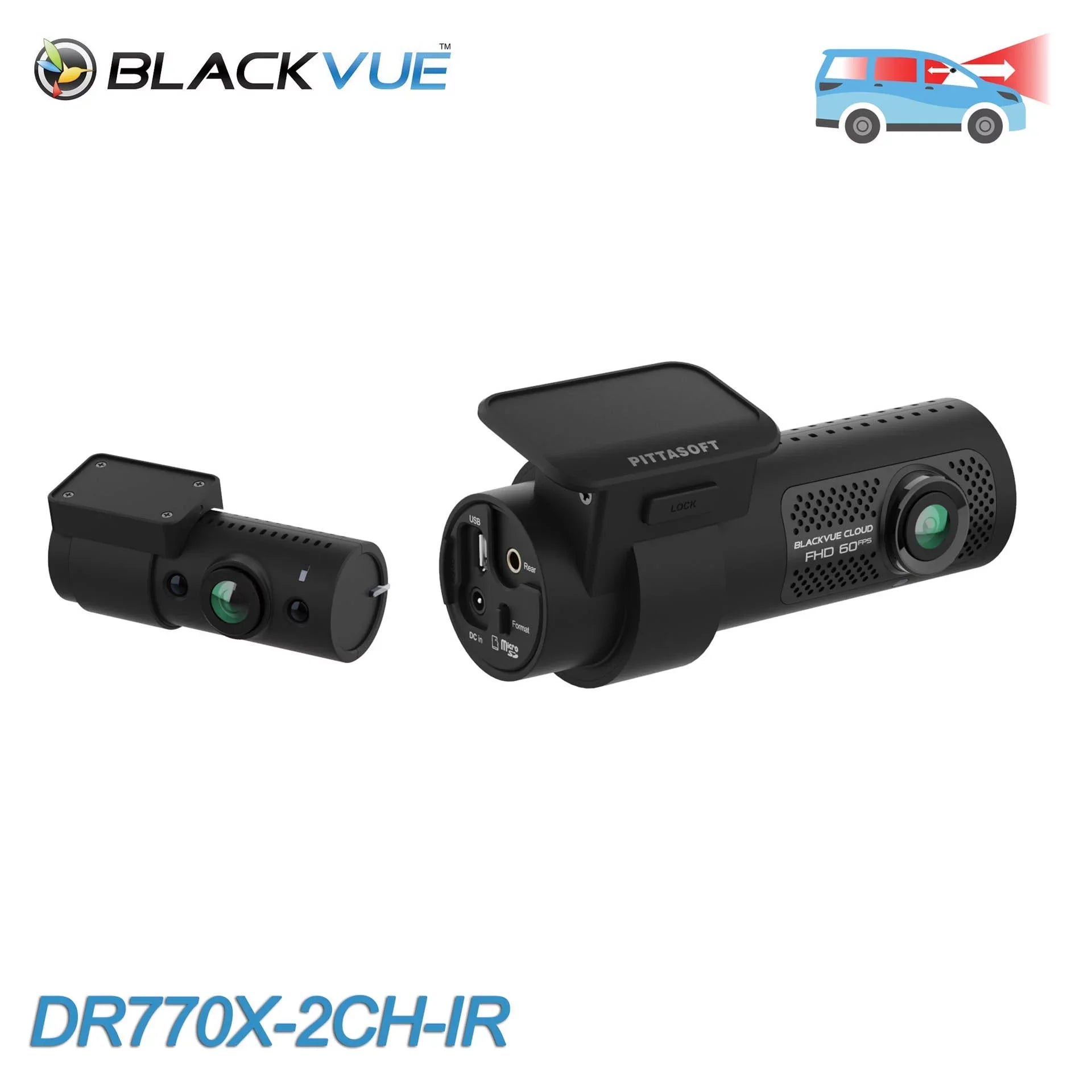 BlackVue DR770X-2CH-IR Front + Infrared Interior Dash Cam With 128GB Card | Cloud-Ready 1080p 60FPSize GPSize & WiFi