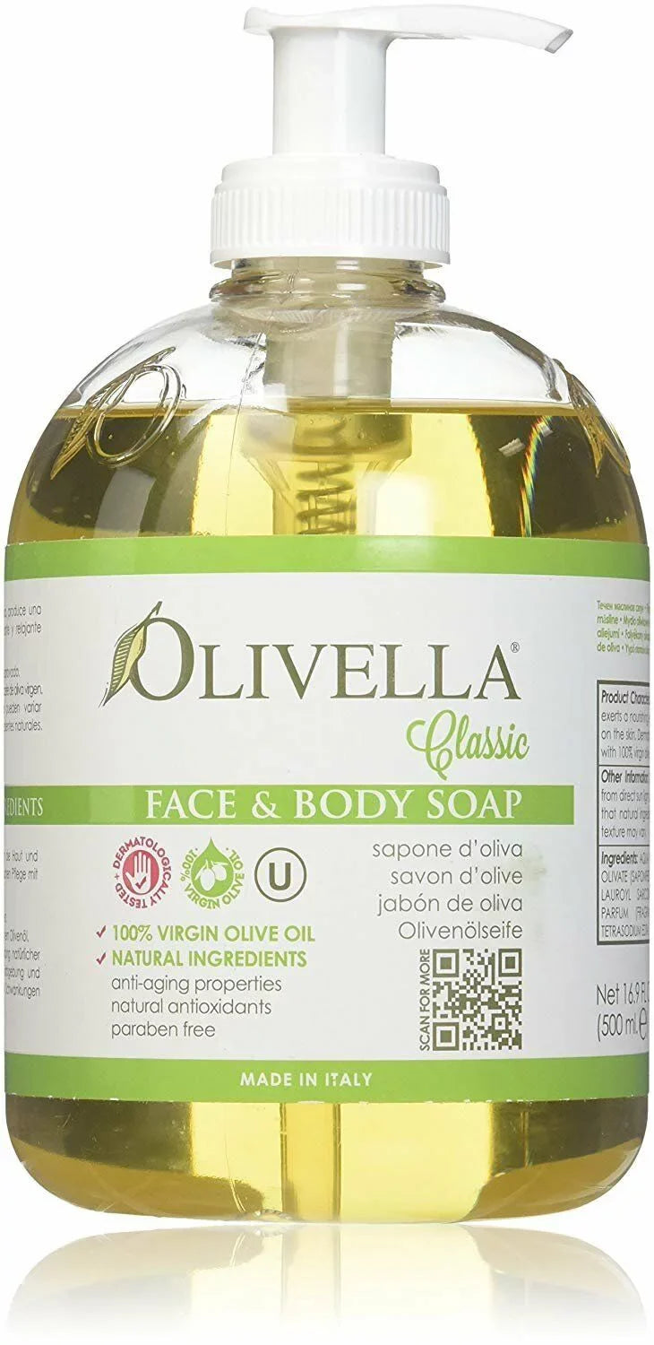 Olivella Virgin Olive Oil Face and Body Liquid Sizeoap 16.9 oz (Pack of 3)