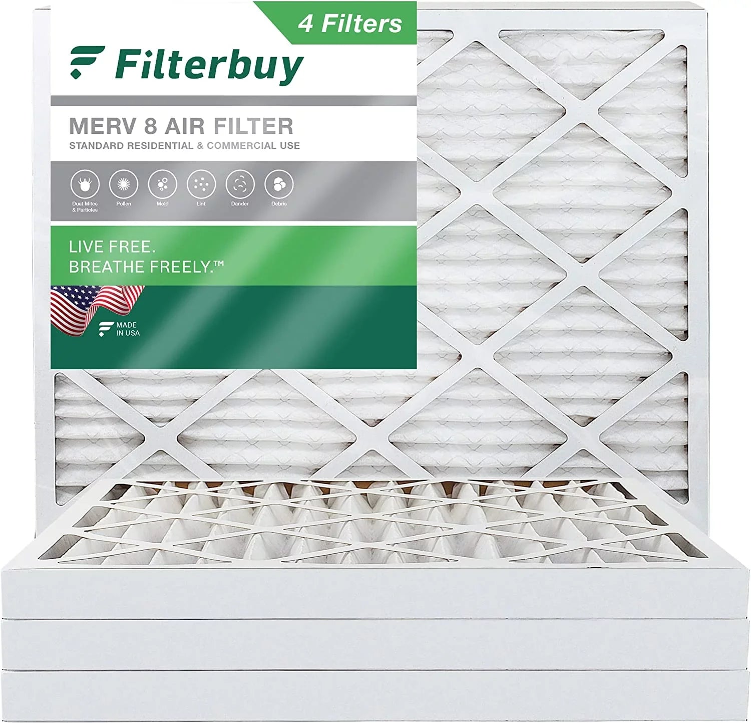 Filterbuy 25x32x2 MERV 8 Pleated HVAC AC Furnace Air Filters (4-Pack)