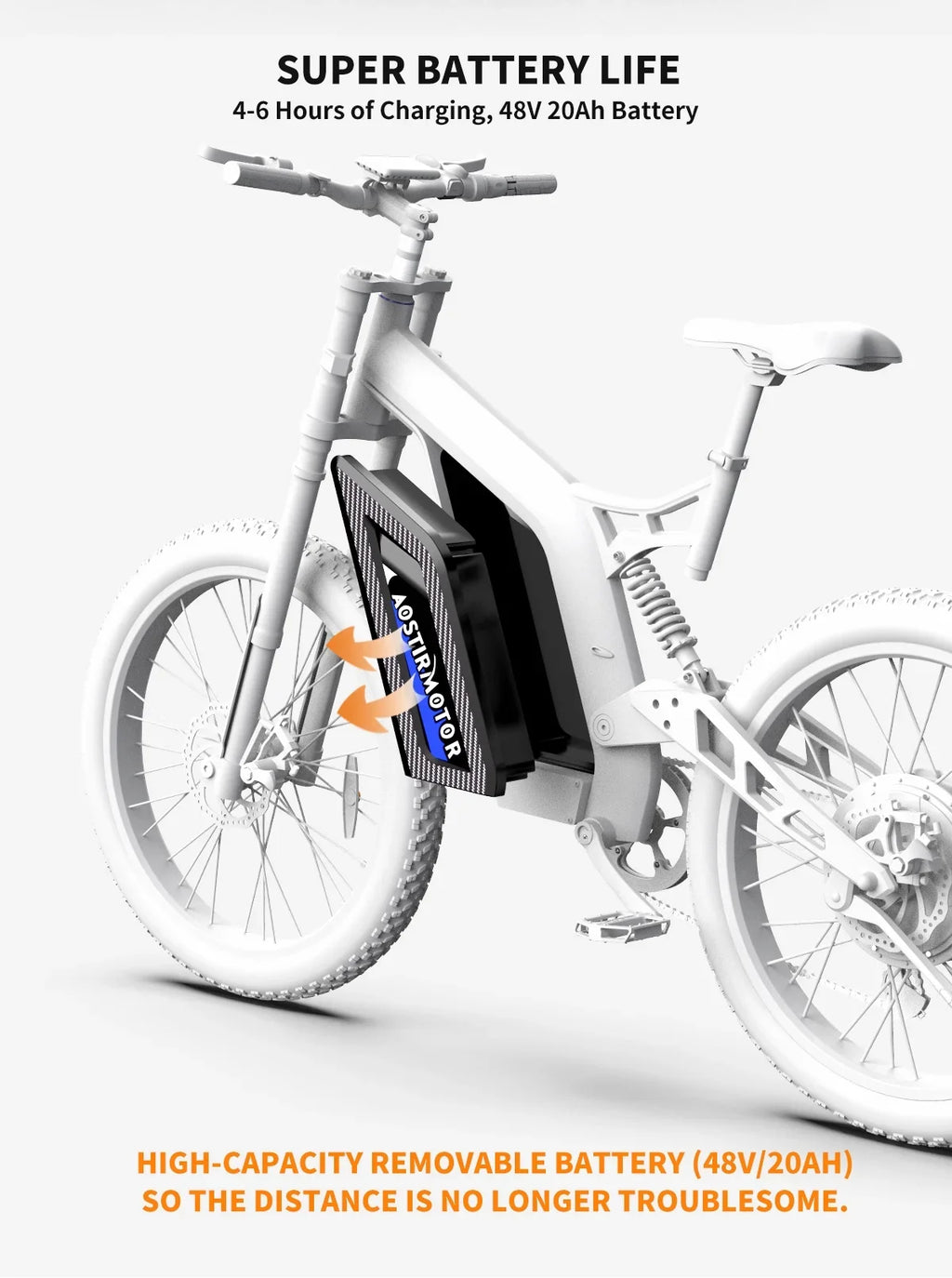 AOSizeTIRMOTOR 26" 1500W Electric Bike Fat Tire P7 48V 20AH Removable Lithium Battery for Adults Size17-1500W