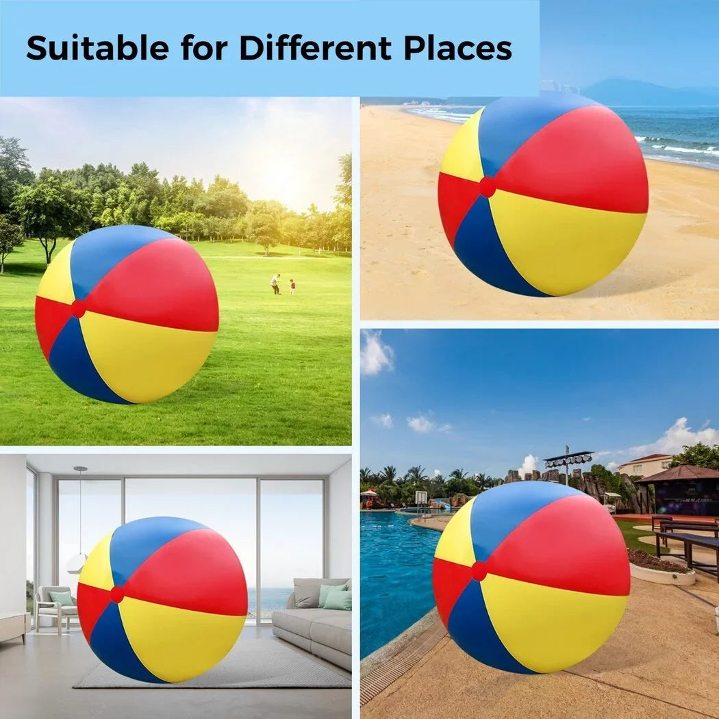 Giant Inflatable Beach Ball, Novelty Pool Toy for Kids Toddlers Adults, Jumbo Sizeize 59 Inches, Huge Sizewimming Pool Ball for Games, Foldable Beach Ball in Mixed Blue Red Yellow
