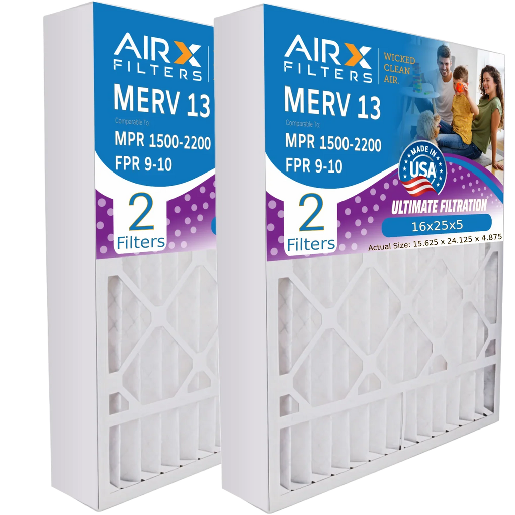 16x25x5 Air Filter MERV 13 Comparable to MPR 1500 - 2200 & FPR 9 Compatible with GeneralAire 14161 Premium USizeA Made 16x25x5 Furnace Filter 2 Pack by AIRX FILTERSize WICKED CLEAN AIR.