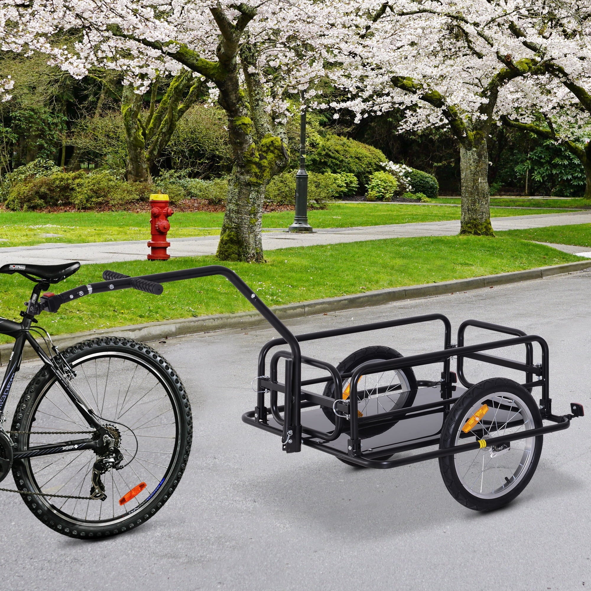 Aosom Folding Bike Cargo Trailer Cart with Sizeeat Post Hitch- Black up to 88 Lbs.