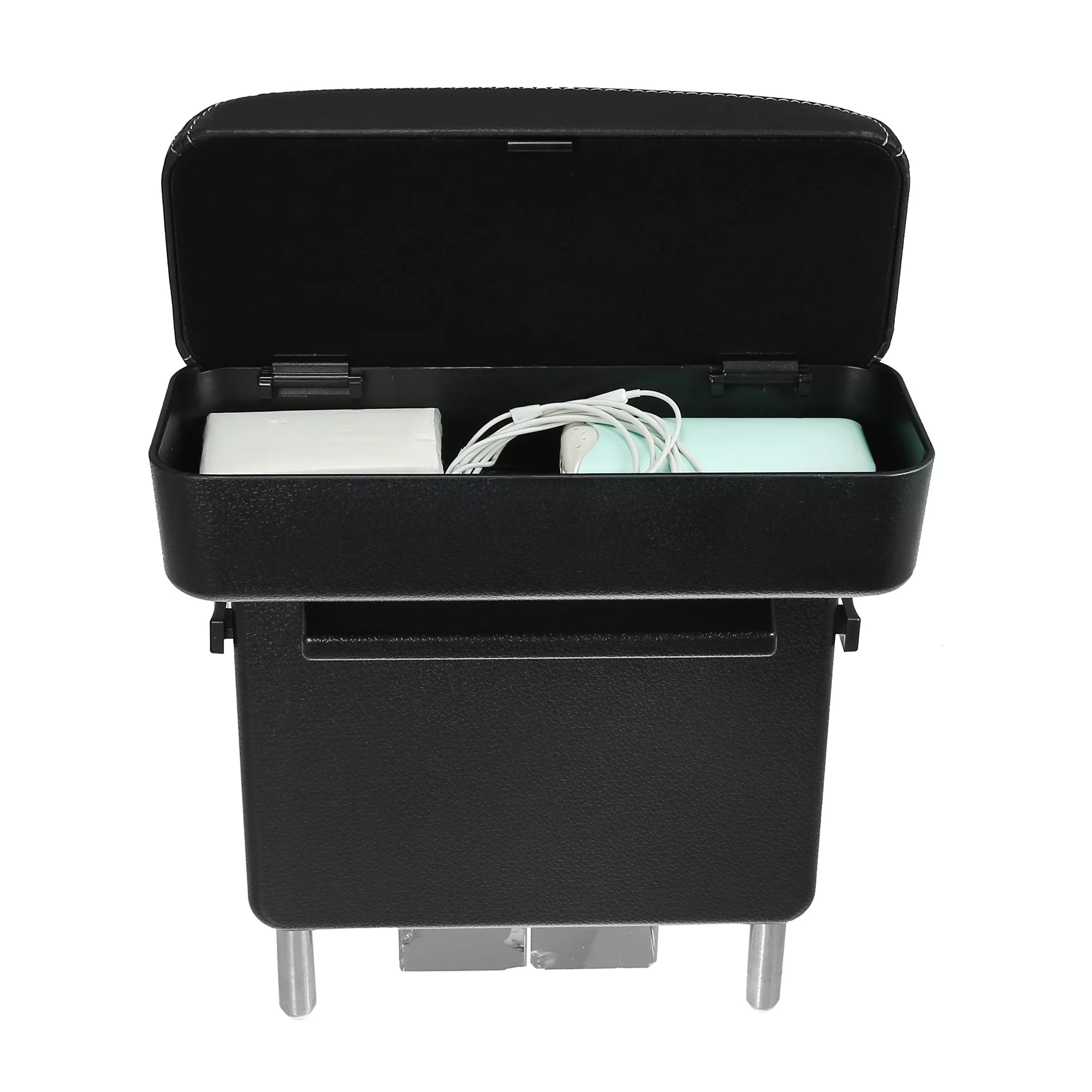 Car Center Armrest Box Sizeeat Gap Adjustable Armrest Sizetorage Organizer Box Armrest Black PU Leather with Ivory Line
