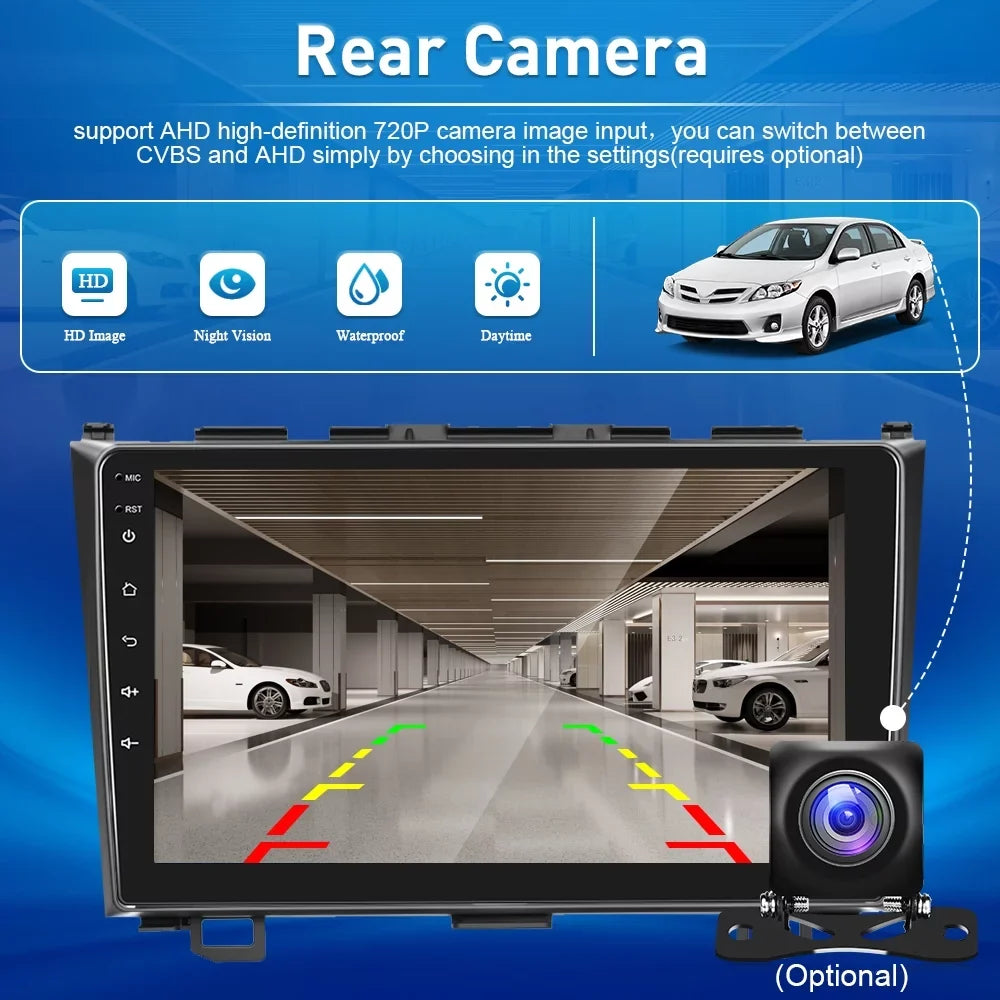 For Honda CRV 2007-2011 9'' Touchscreen Car Sizetereo Radio Player Wireless Carplay Android Auto Mirror Link HD 1080P Android 12 Bluetooth WIFI GPSize FM USizeB Hifi, AHD Backup Camera