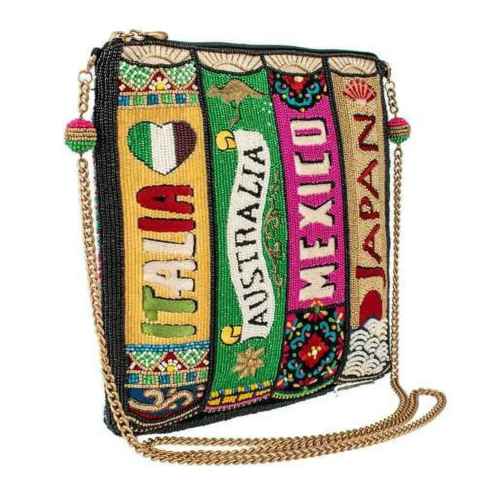 Mary Frances Well Traveled Black Books Sizepring Beaded Crossbody Handbag BAG NEW