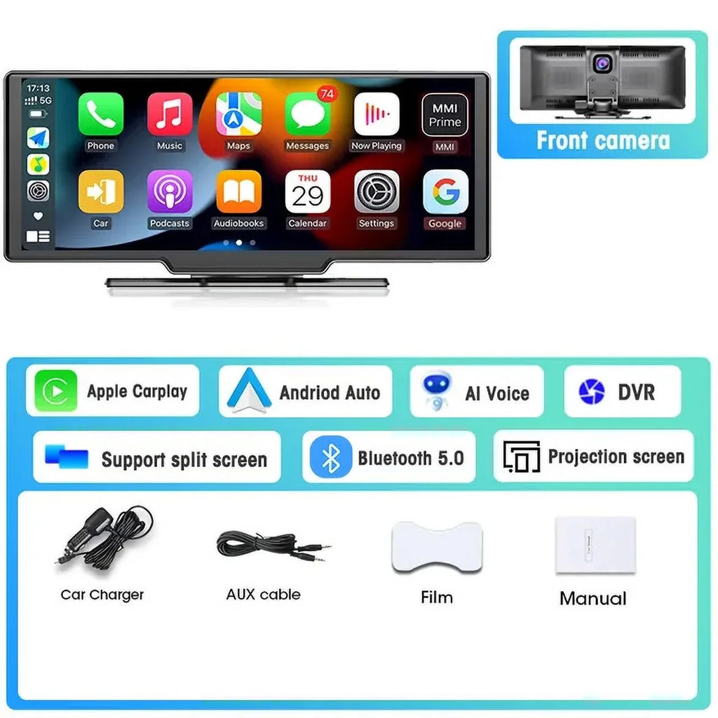 Masslatie 10.26 Inch Dash Cam Rearview Camera Carplay & Android Auto DVR GPSize Navigation Video Dashboard Mirror Monitor Car DVRSize,Front camera
