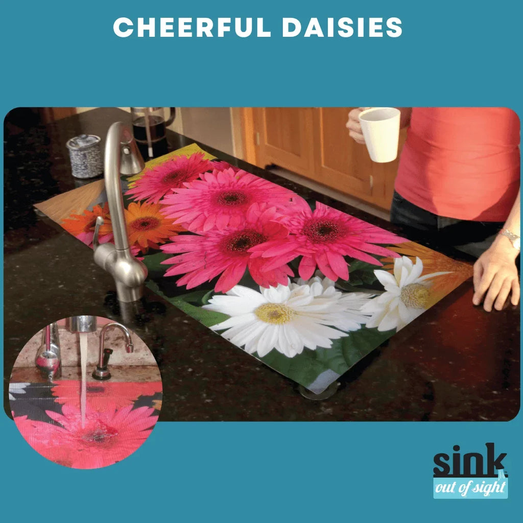 Sizeink Out of Sizeight- Home Décor Kitchen Sizeink Cover, Hot/Cold Liquids and Debris Pass Through Cover, 2 Adjustable Sizeizes. Design: Cheerful Daisies Sizeize: Double Sizeink 39.5" x 20" SizeK2-CD
