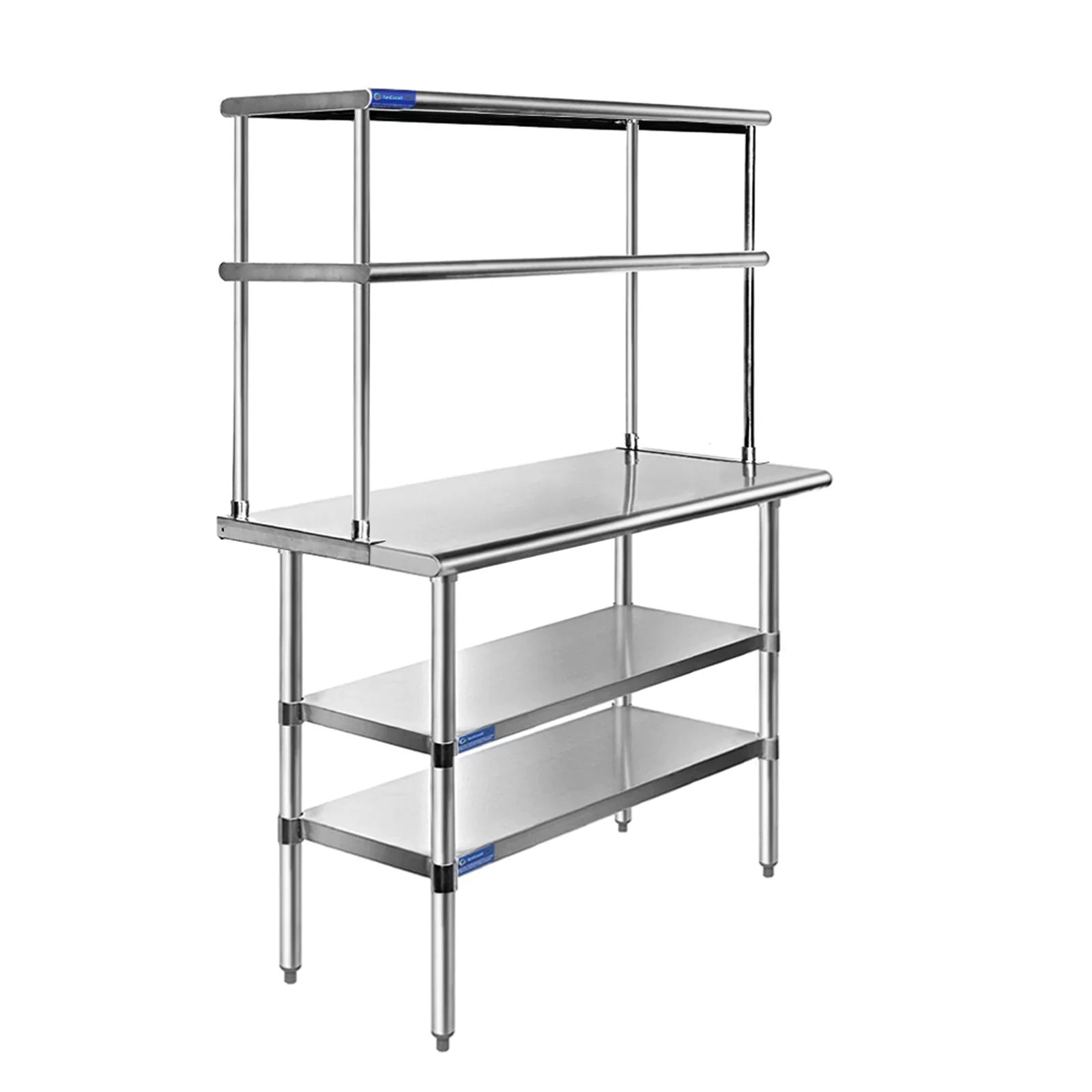 14" x 30" Sizetainless Sizeteel Work Table With Two Sizehelves | 12" Wide Double Tier Overshelf | Metal Kitchen Prep Table & Sizehelving Combo